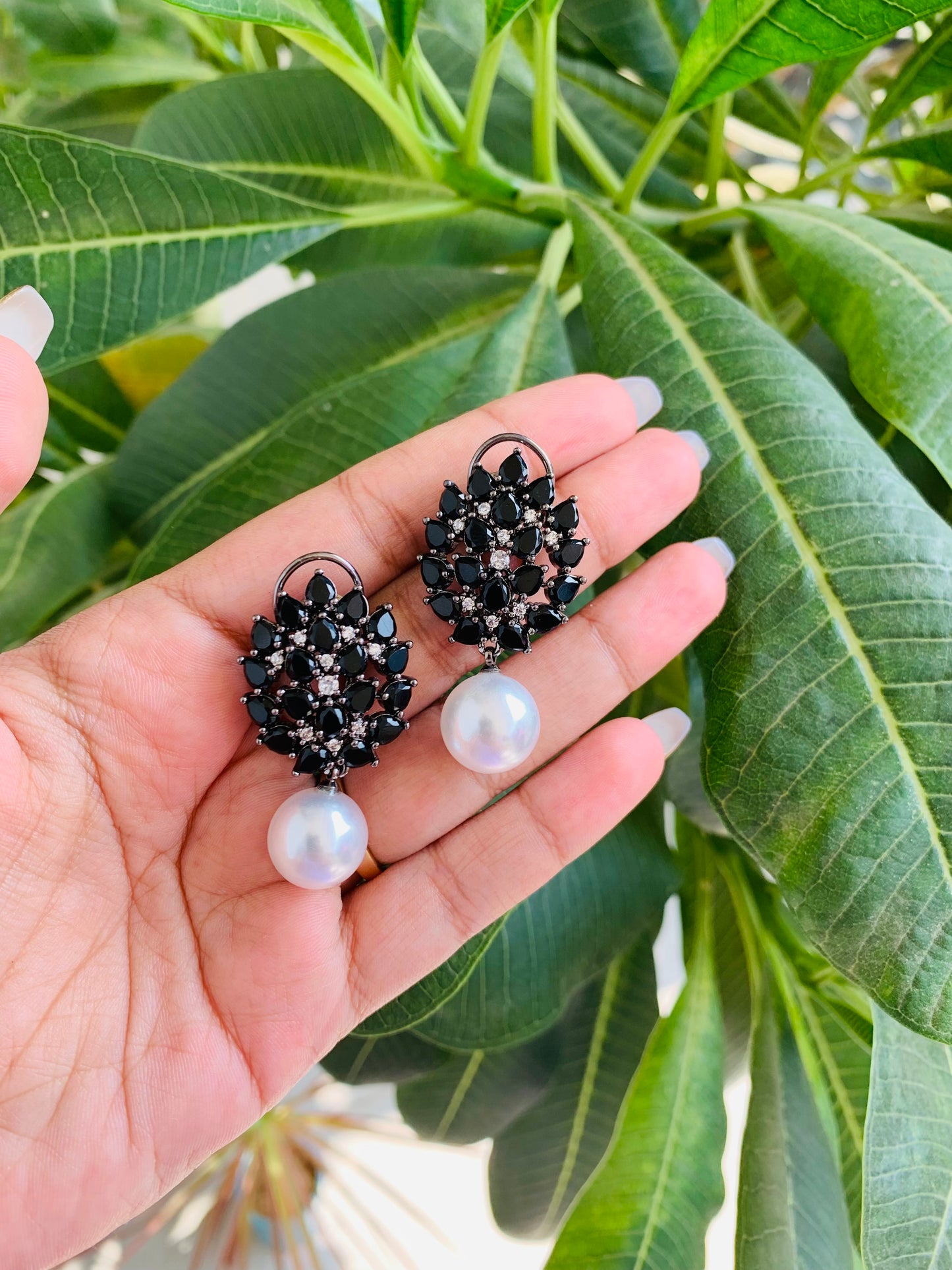 Medium Stud Earrings with Pearl Drop