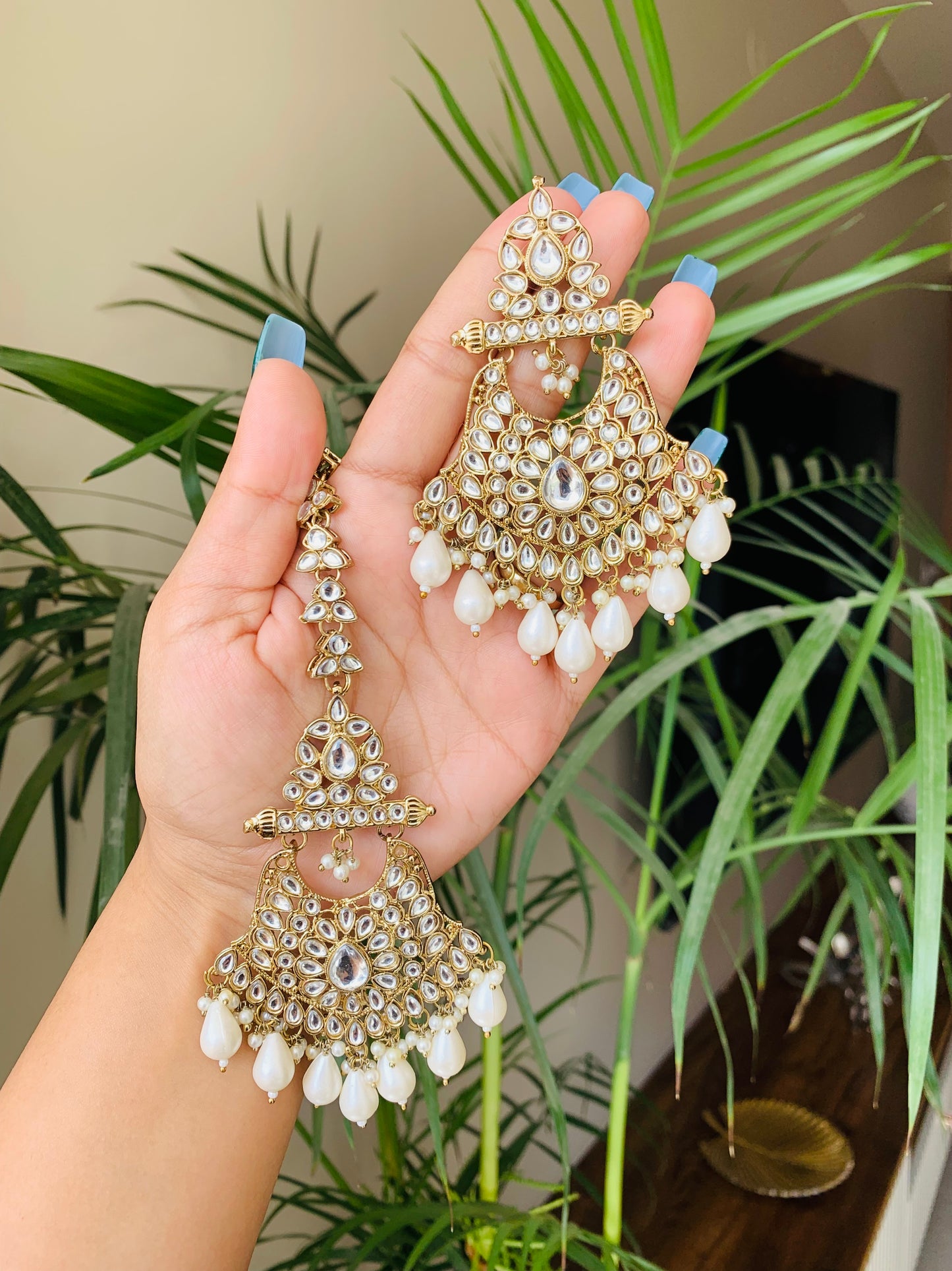 Unique Indian Earrings With Maang Tika