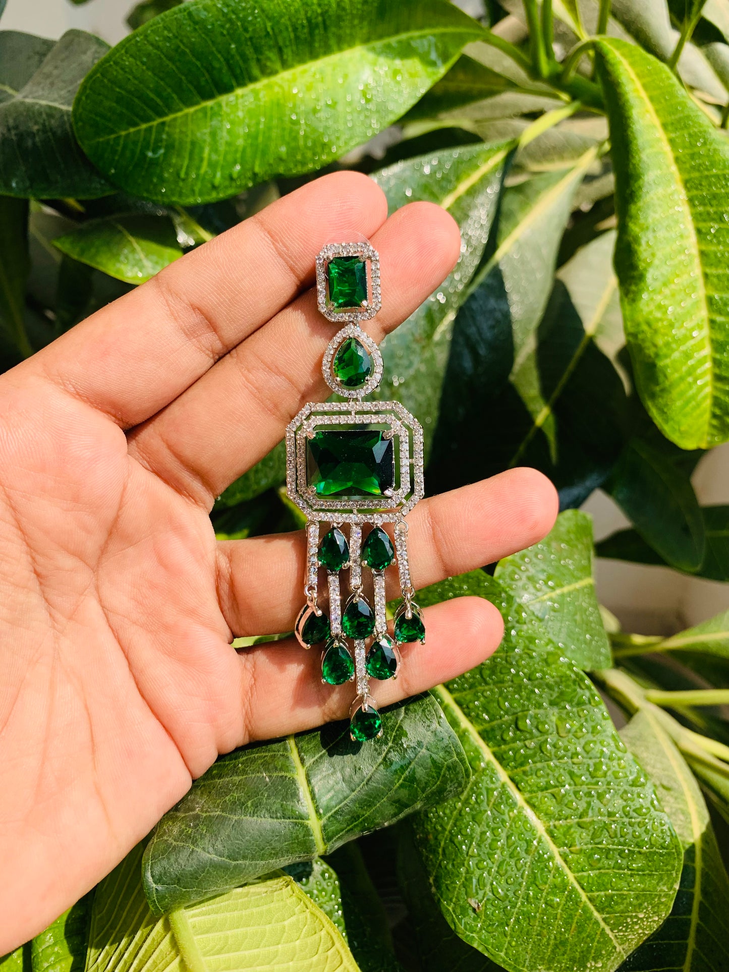 American Diamond With Swarovski Long Danglers