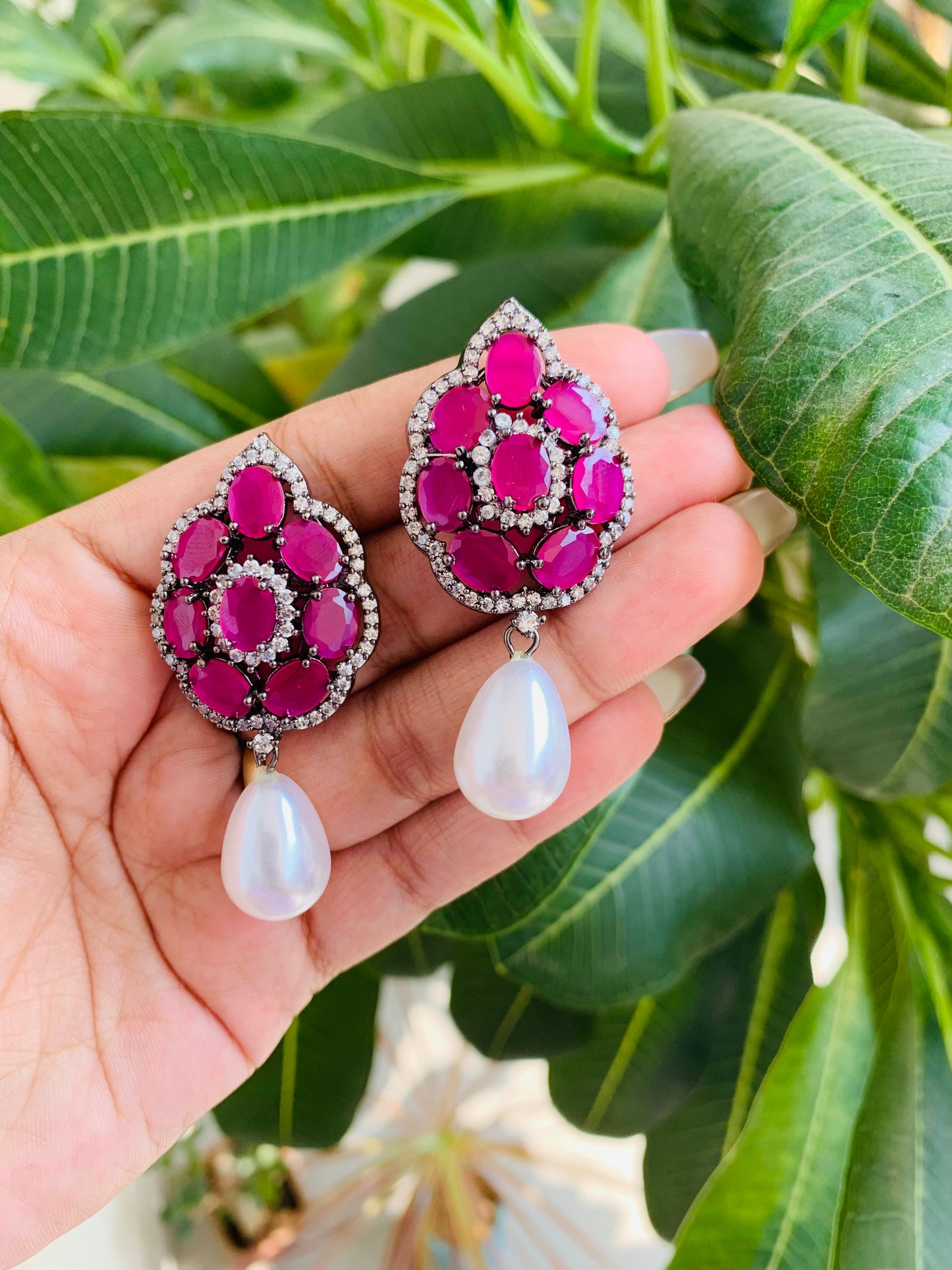Big Multicolor Stud Earrings with Pearl Drop