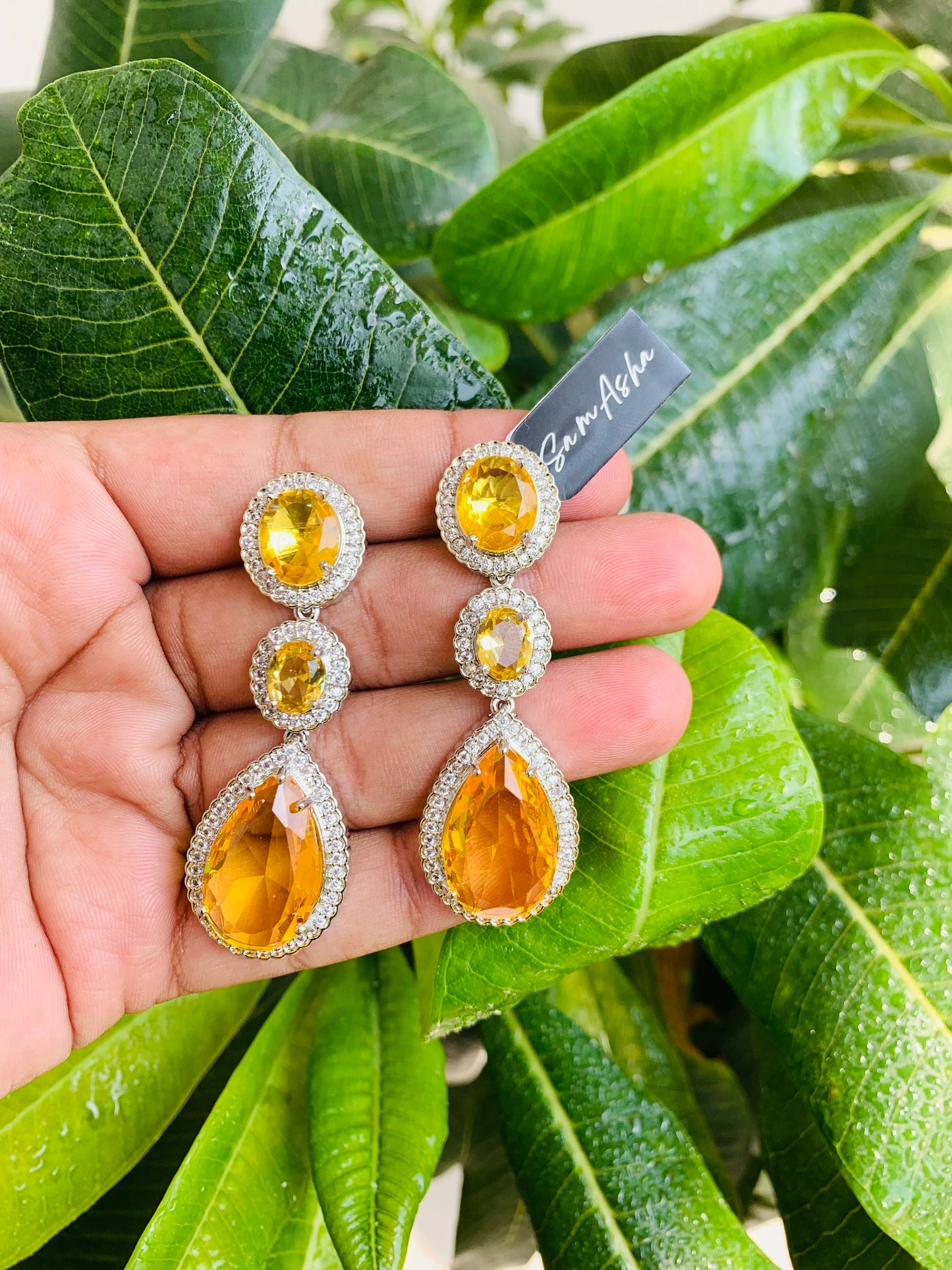 Triple Layered Swarovski Stone Danglers
