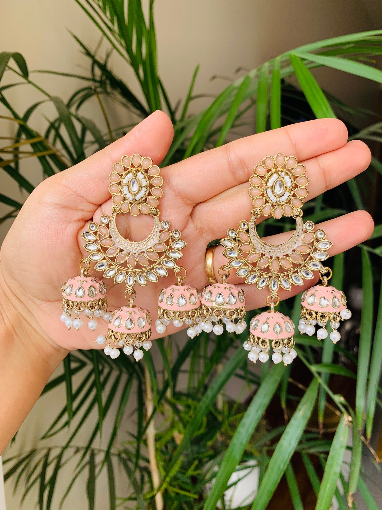 Traditional Earrings With Three Jhumka Drops