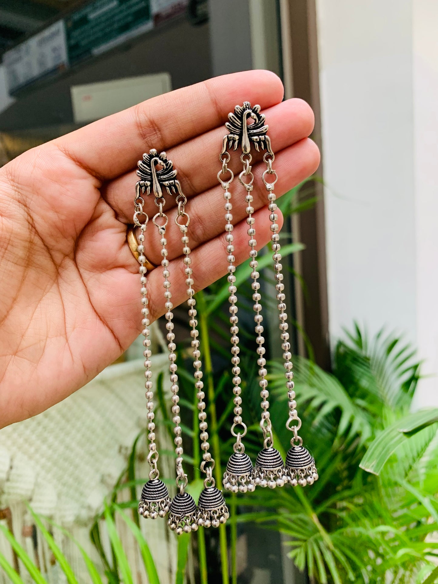 Long three chain drop jhumka