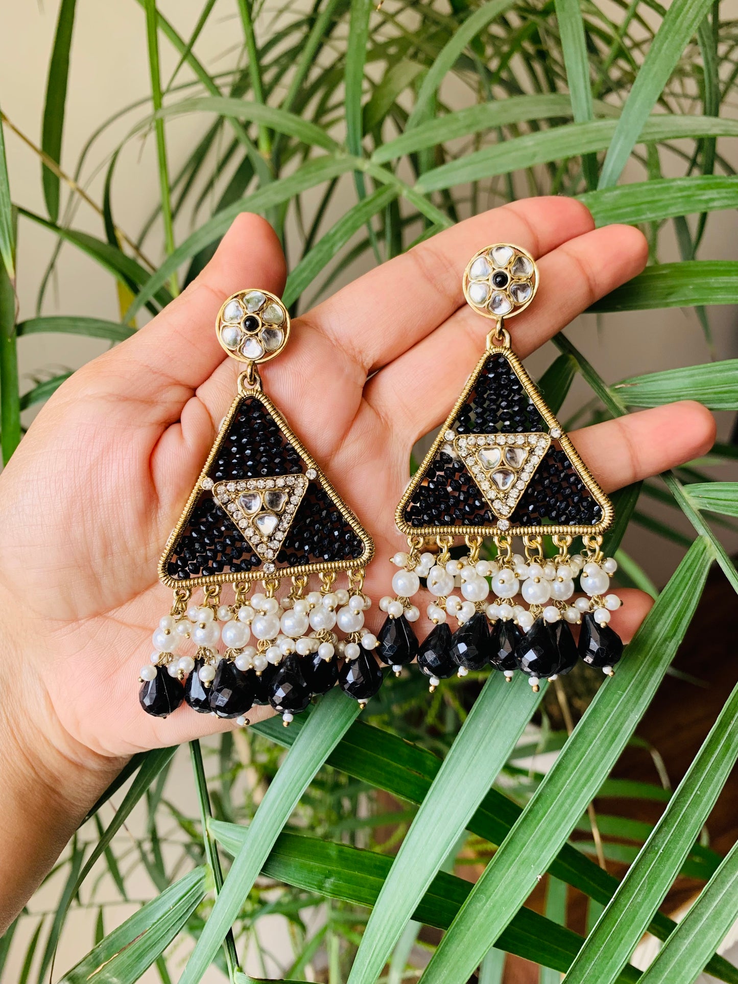 Triangle Pearl Drop Earrings