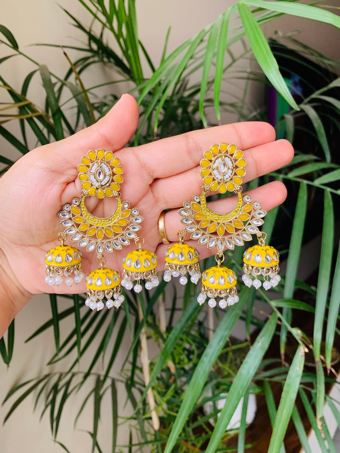 Traditional Earrings With Three Jhumka Drops