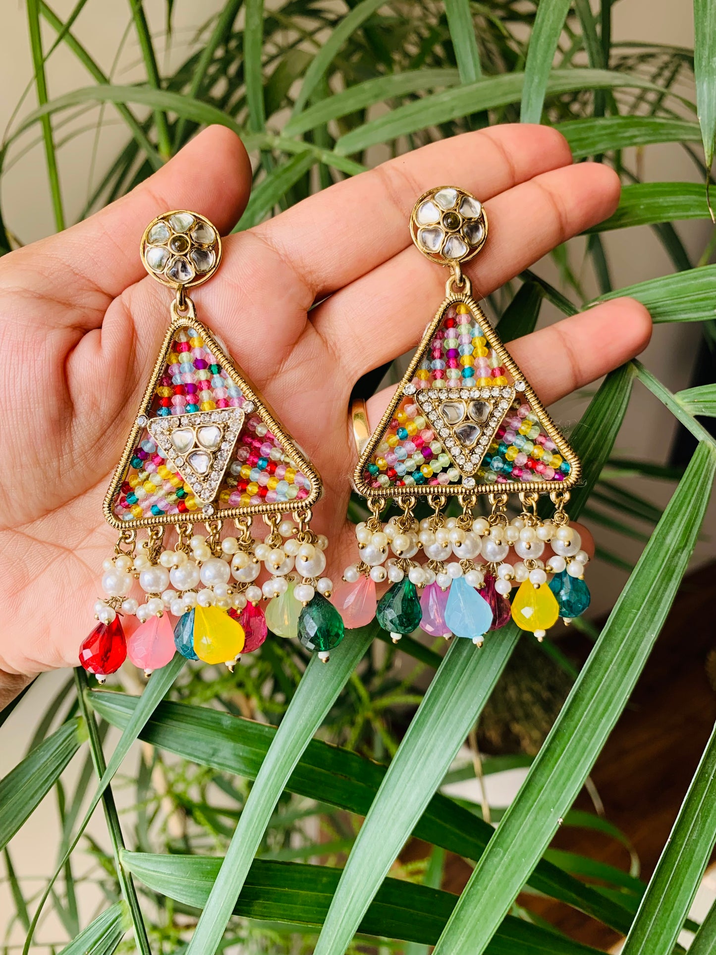 Triangle Pearl Drop Earrings