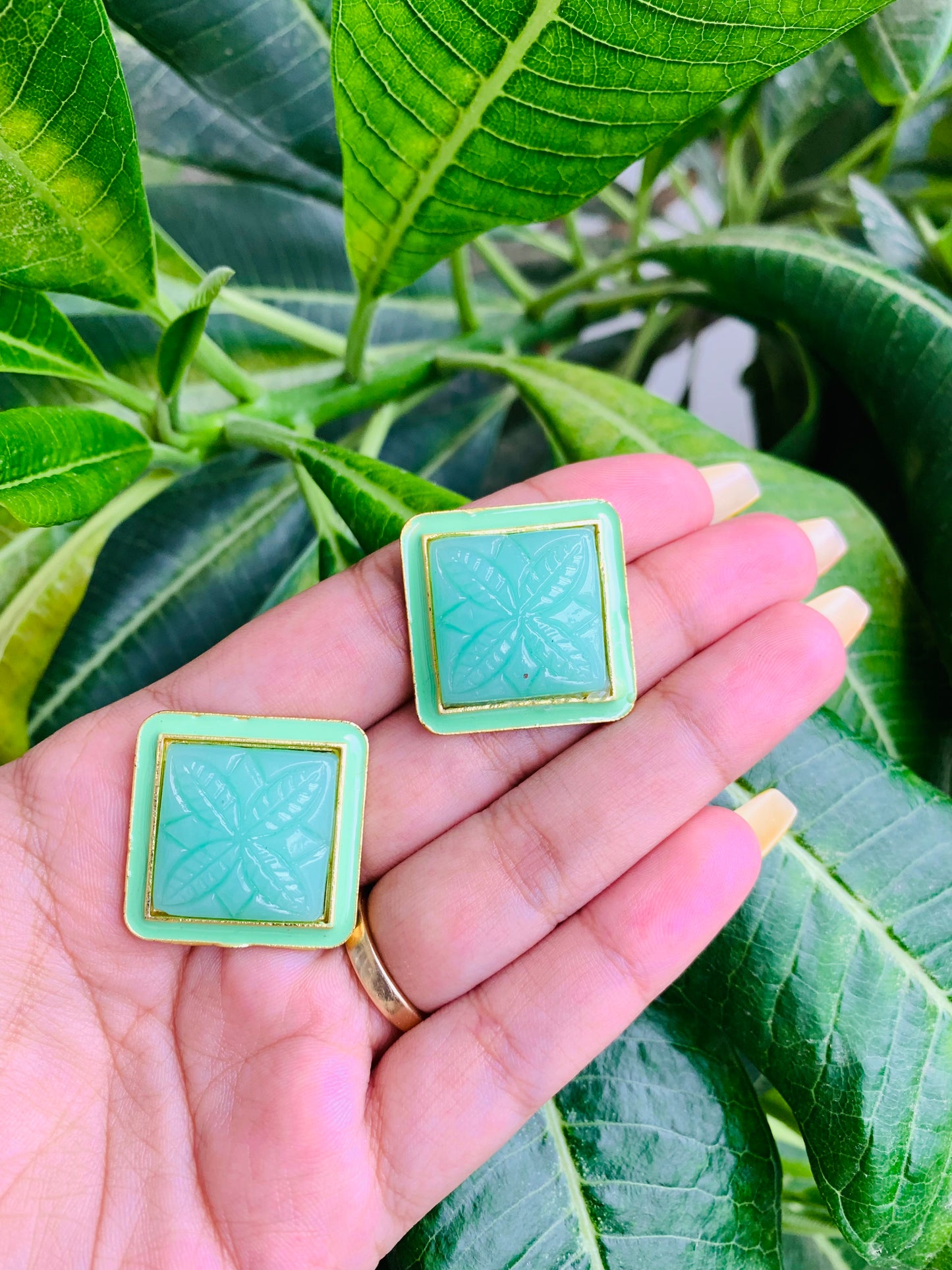 Square Shaped Meenakari Studs