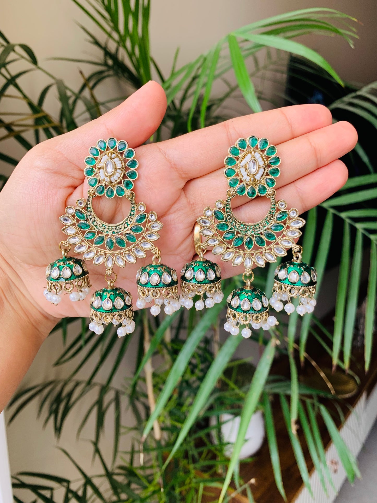 Traditional Earrings With Three Jhumka Drops