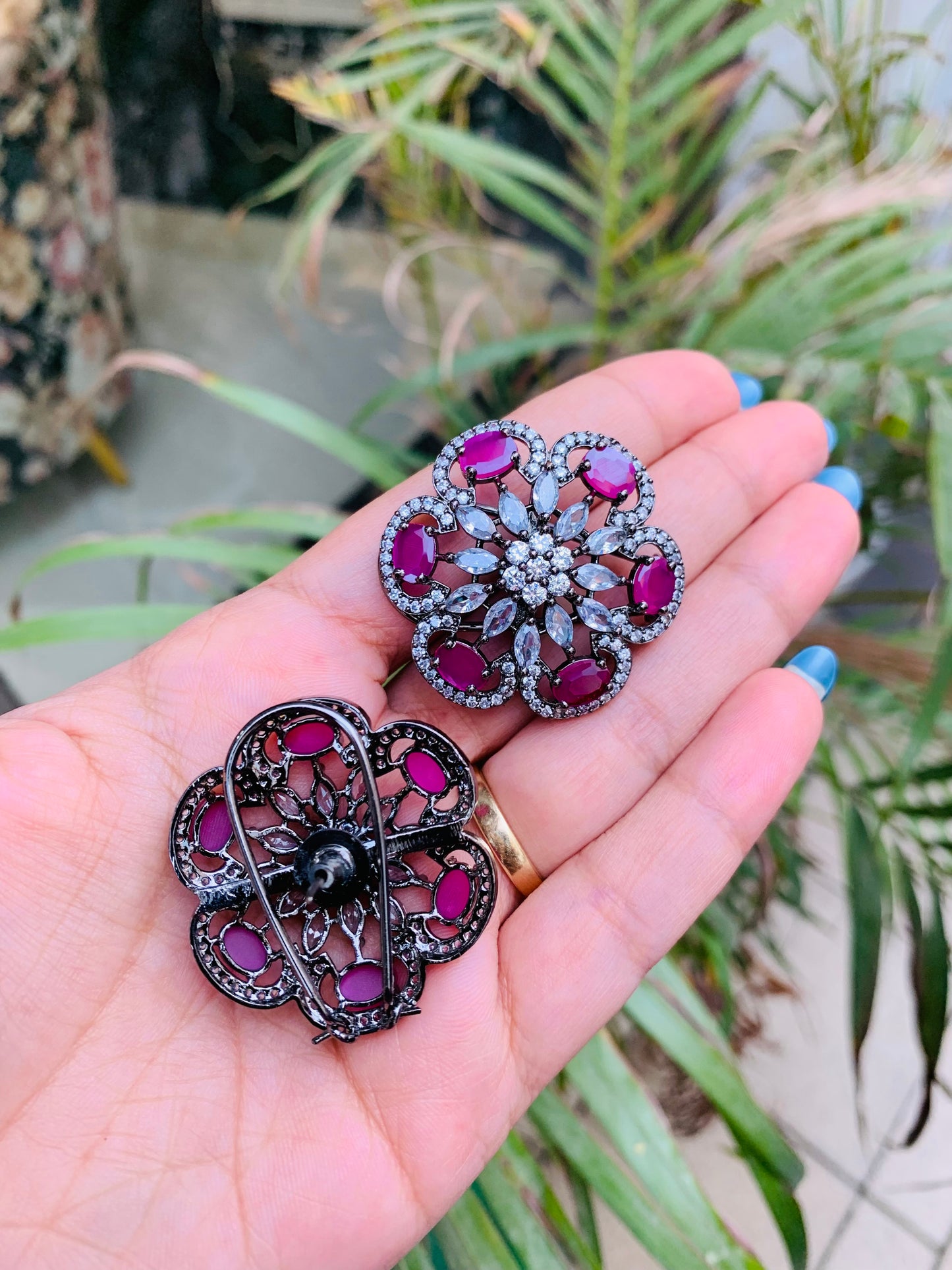 American Diamond Big Flower Shaped Studs