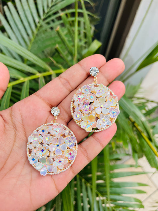 Round Drop Flowers Earrings