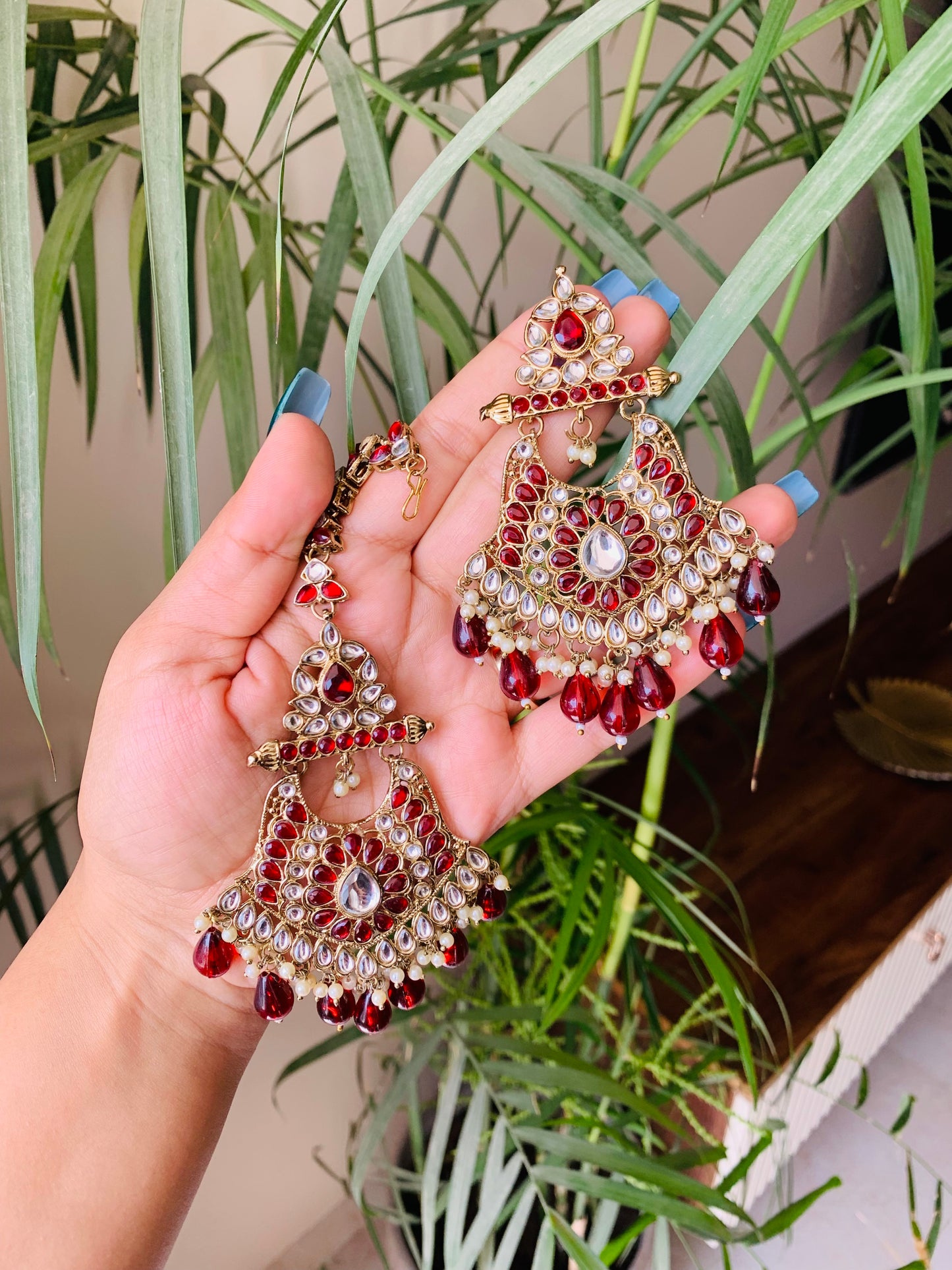 Unique Indian Earrings With Maang Tika