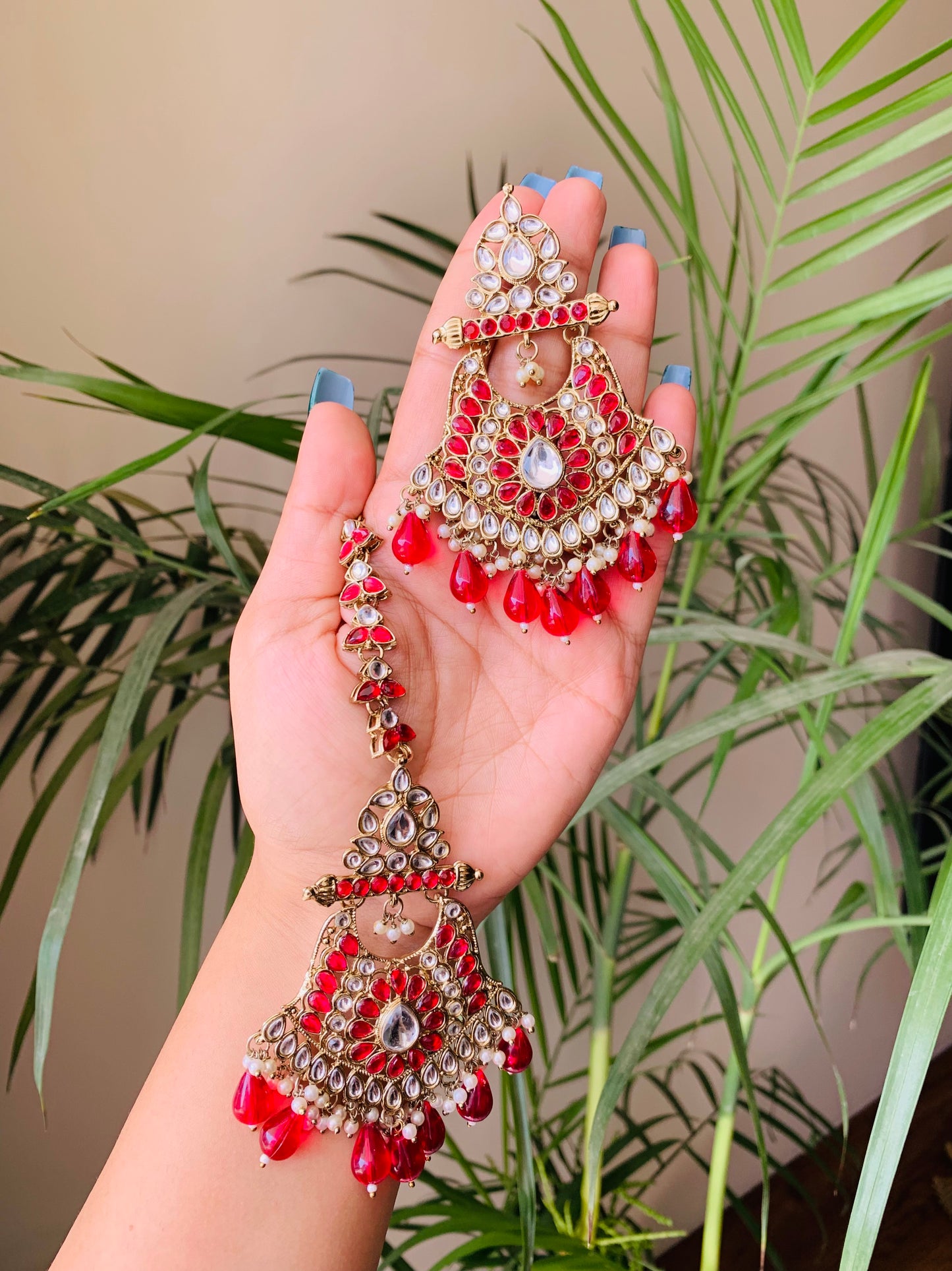 Unique Indian Earrings With Maang Tika