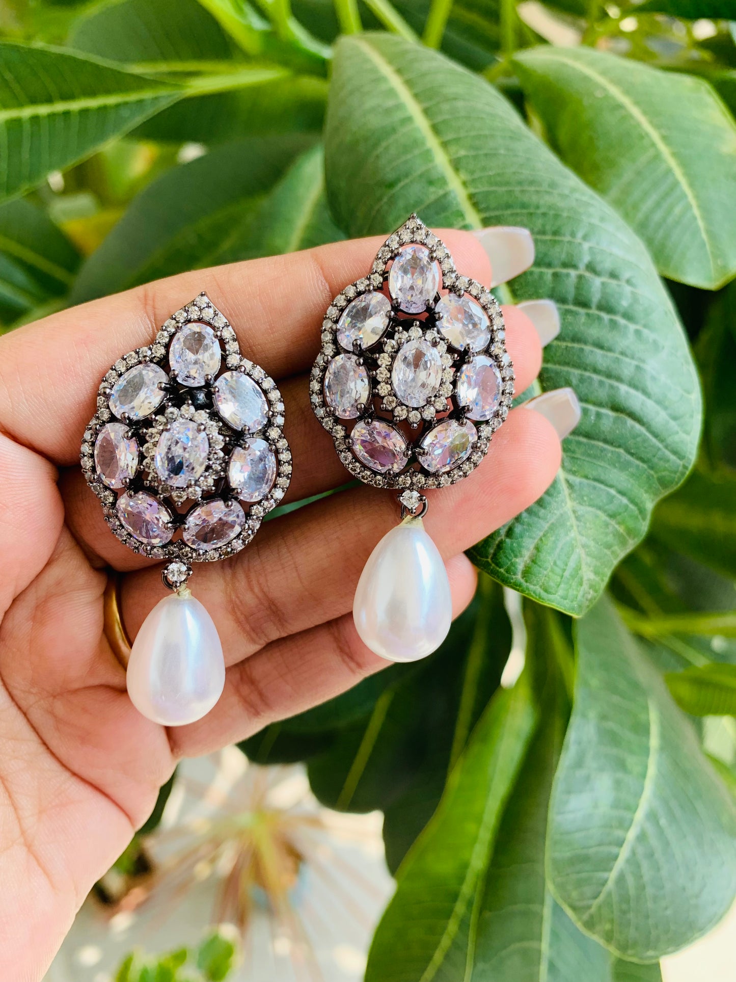 Big Multicolor Stud Earrings with Pearl Drop