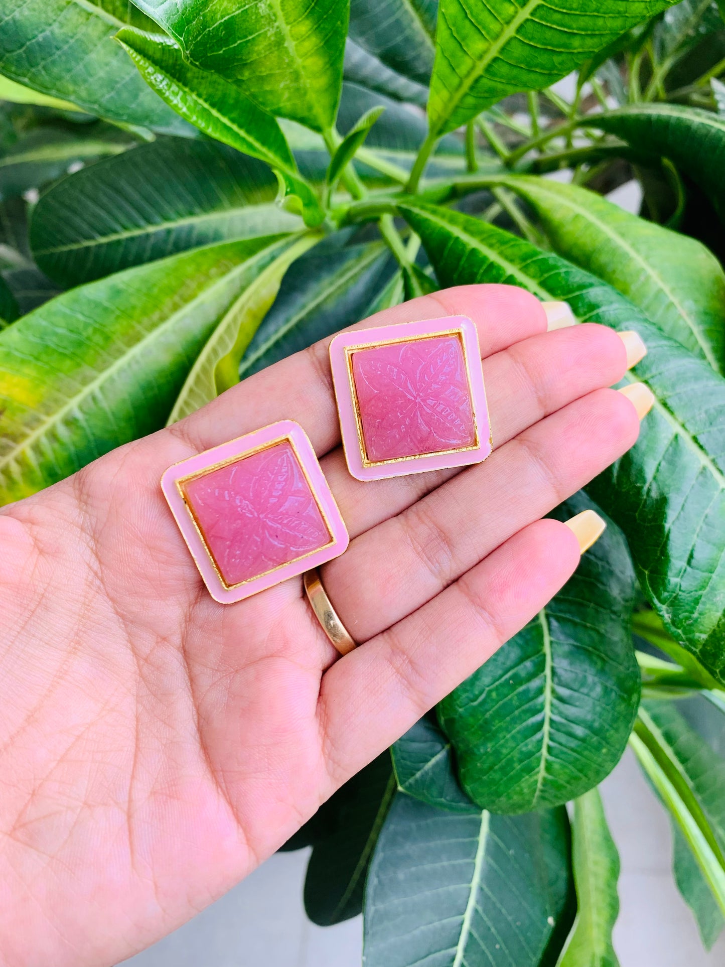 Square Shaped Meenakari Studs