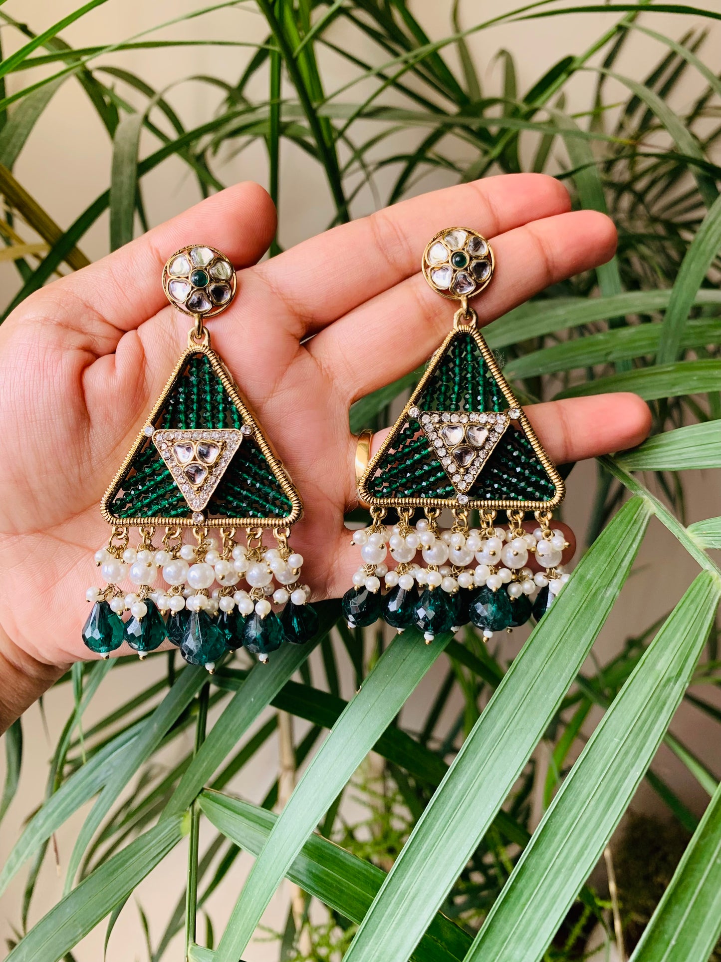Triangle Pearl Drop Earrings
