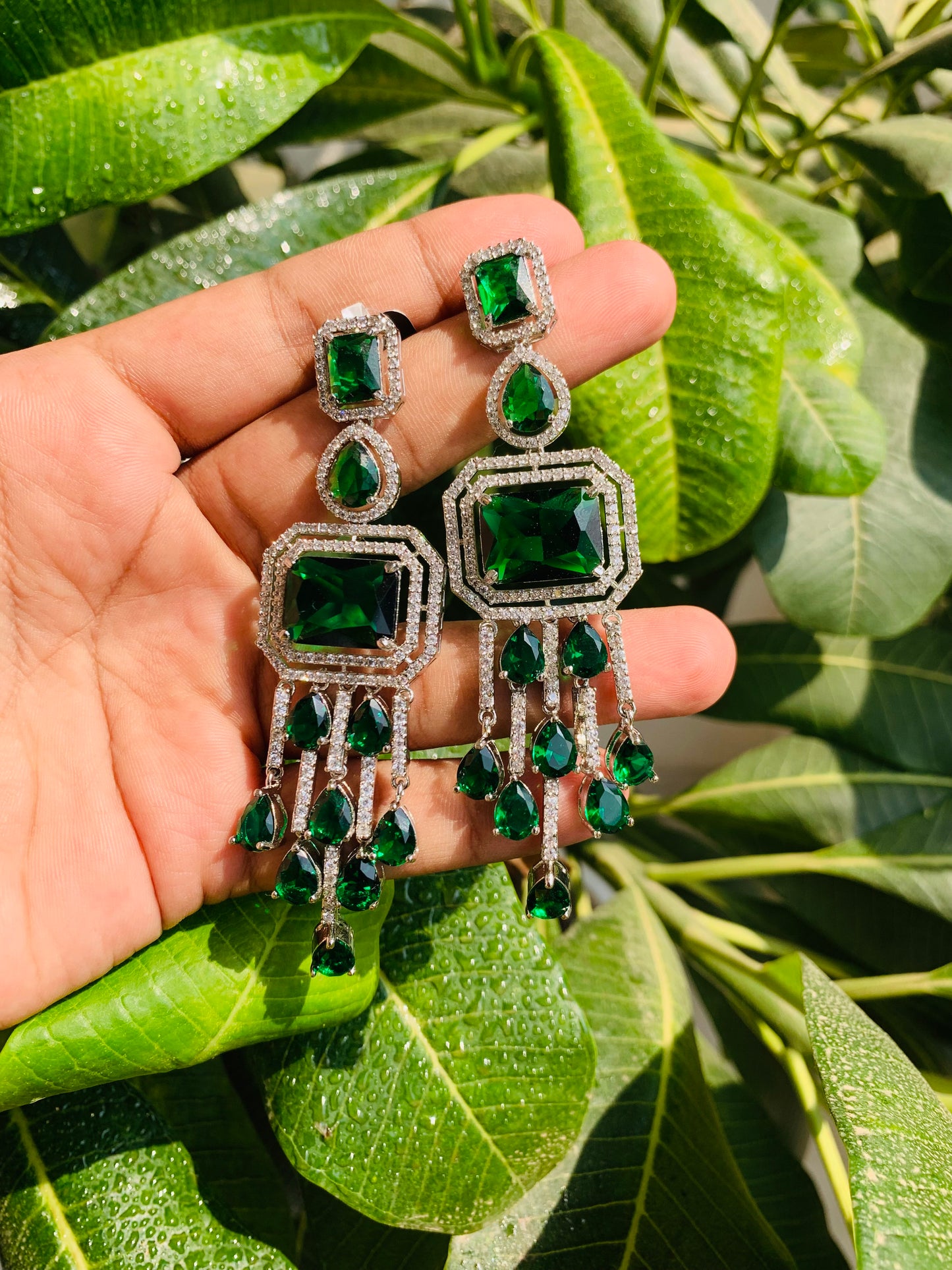 American Diamond With Swarovski Long Danglers
