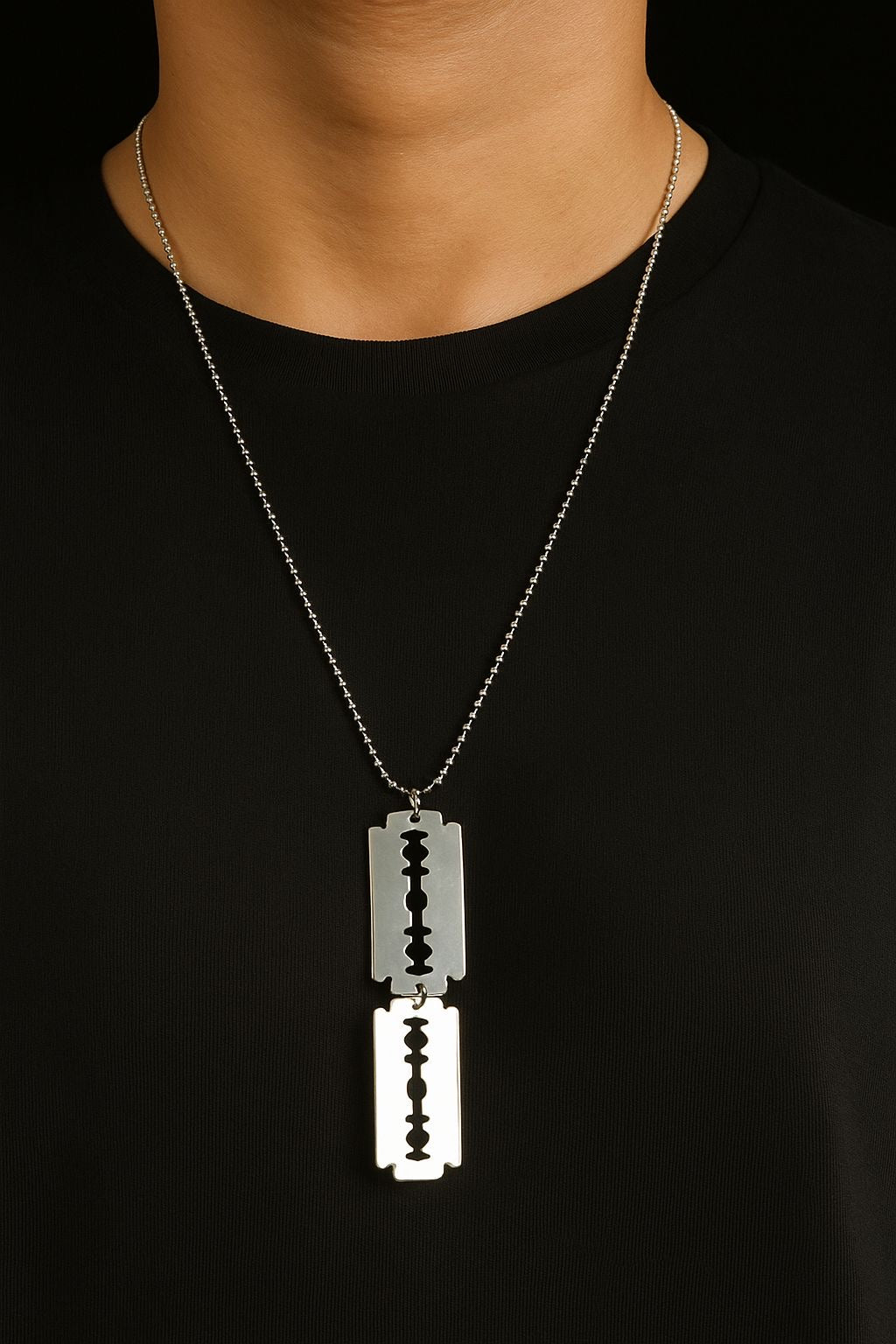 Double Blade Pendant Necklace – Silver Steel Statement