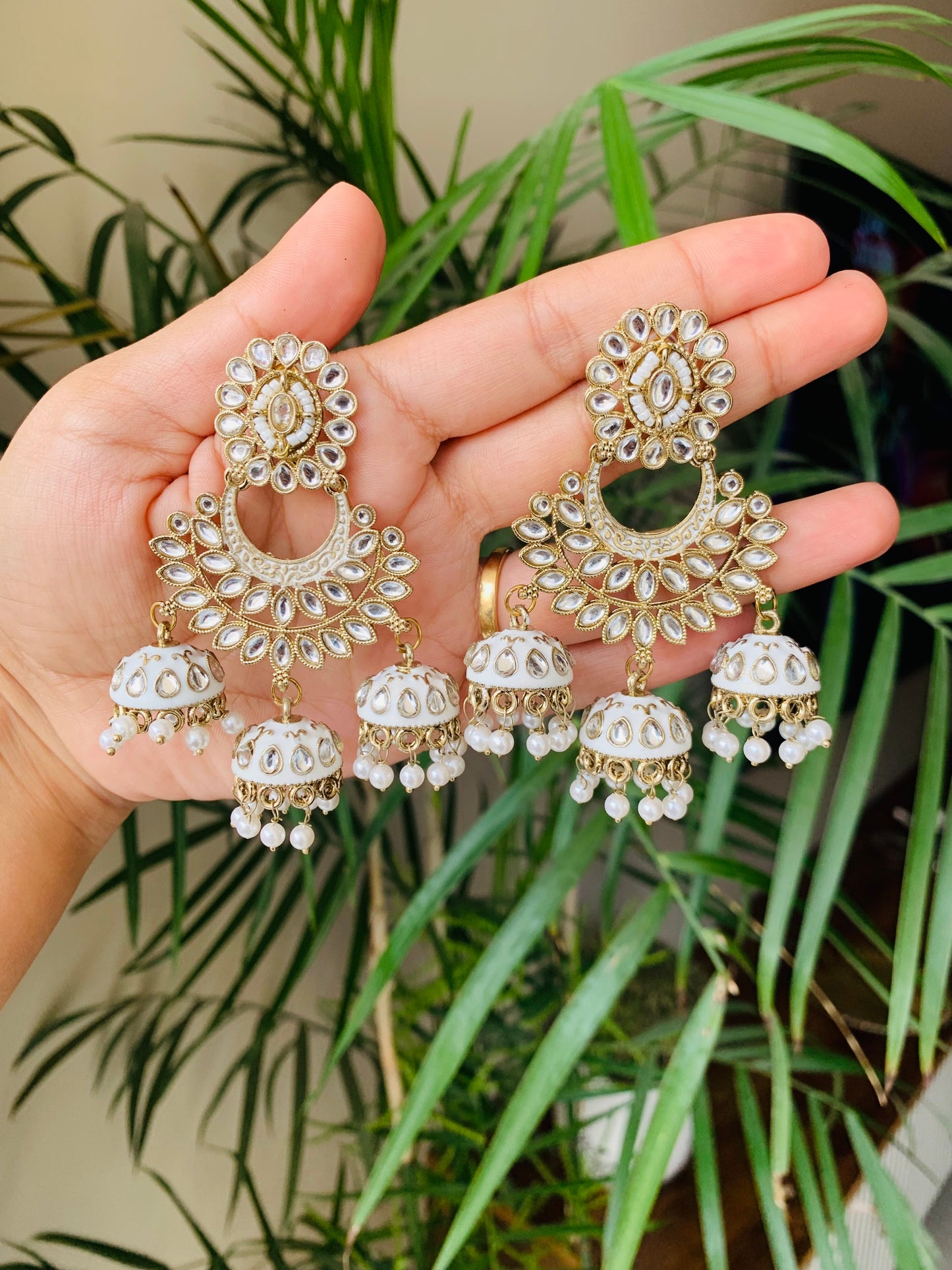Traditional Earrings With Three Jhumka Drops