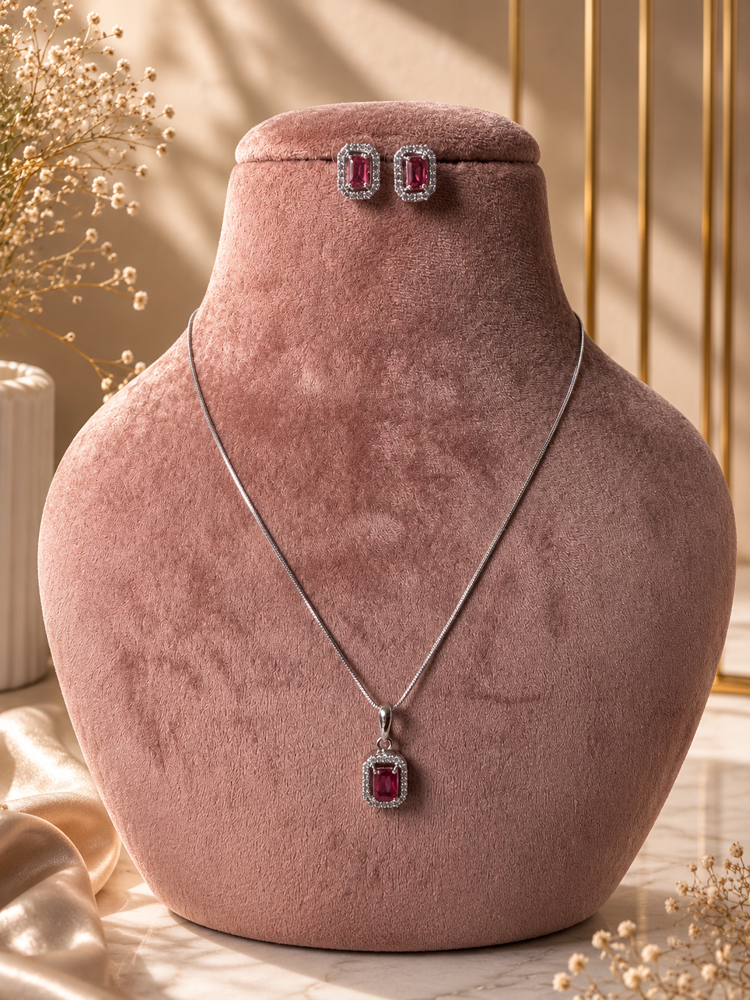 Ruby AD Necklace & Earrings Set