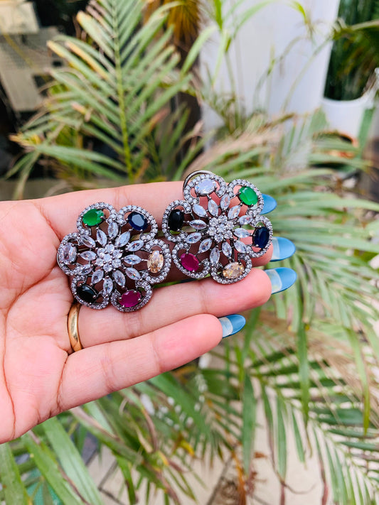 Big Flower Shaped AD Stud Earrings