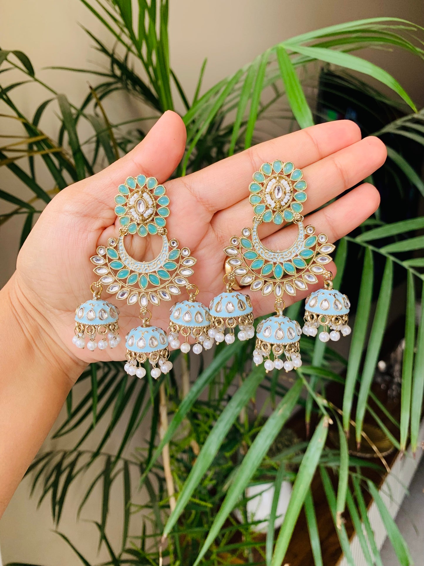Traditional Earrings With Three Jhumka Drops
