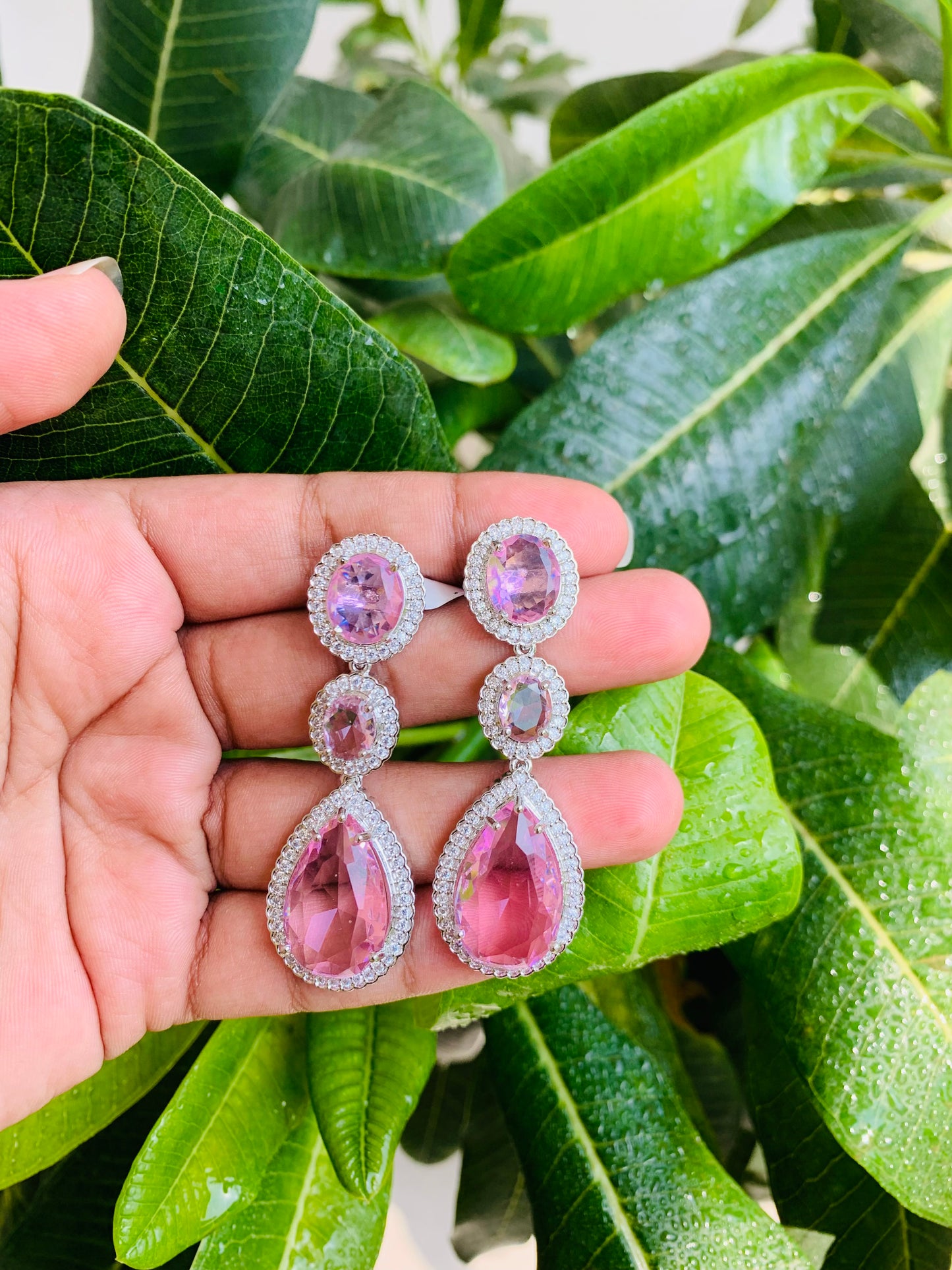 Triple Layered Swarovski Stone Danglers