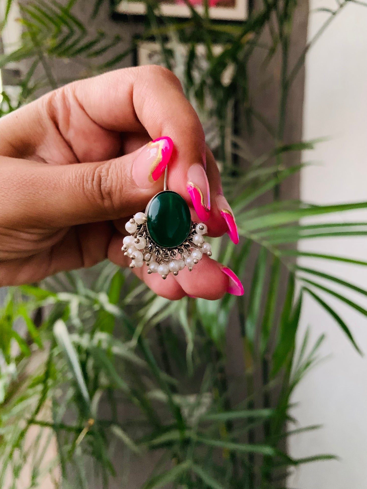 Big Stone Pearls Kaanti Earrings