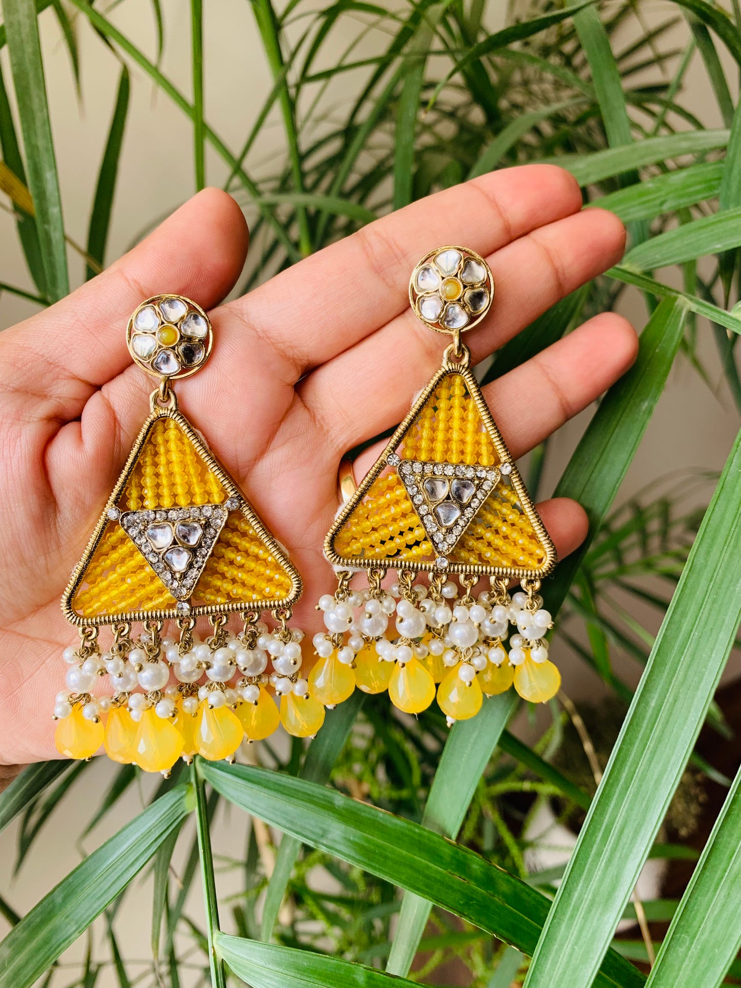 Triangle Pearl Drop Earrings
