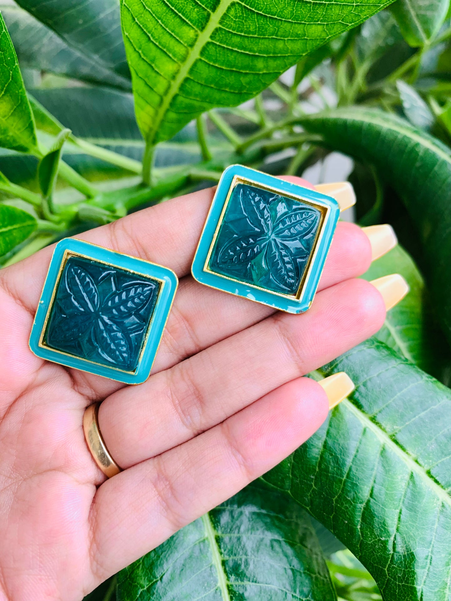 Square Shaped Meenakari Studs