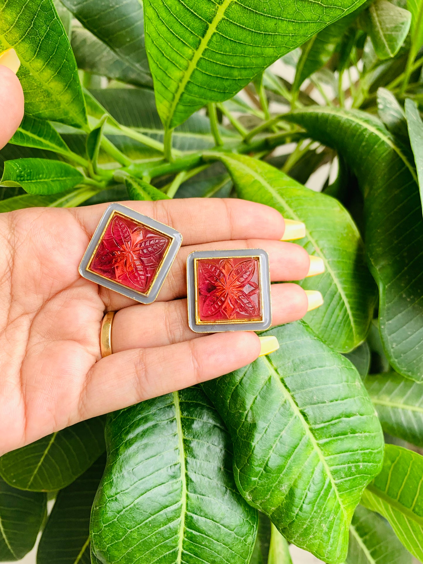 Square Shaped Meenakari Studs