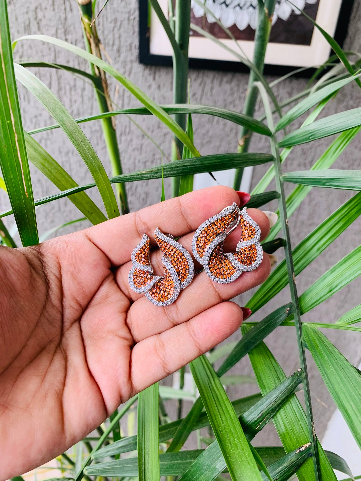 Elegant Orange & White Stone Twist Earrings