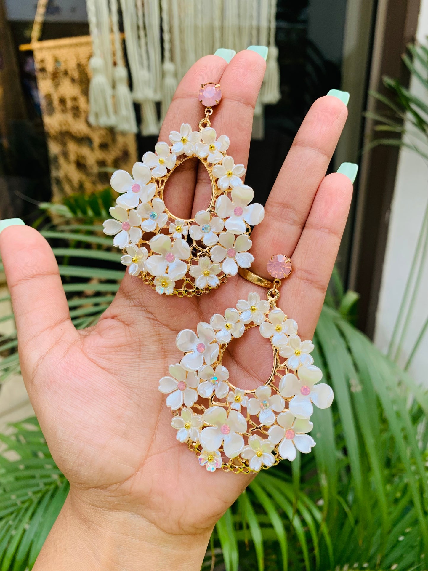 Flowers Drop Pearl Earrings