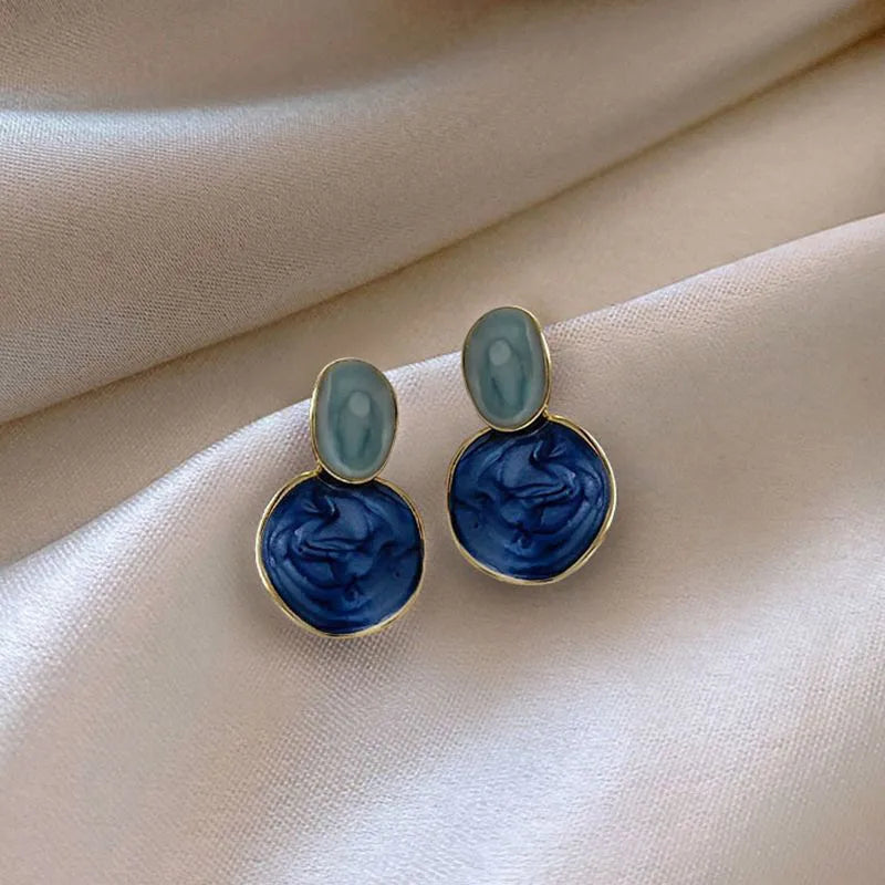 Anti Tarnish Blue Irregular Round Oil Drop Earrings