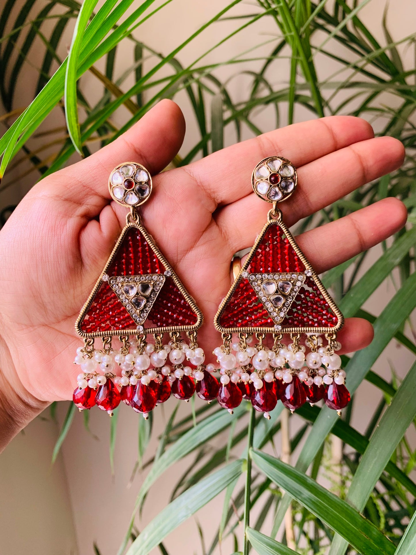 Triangle Pearl Drop Earrings
