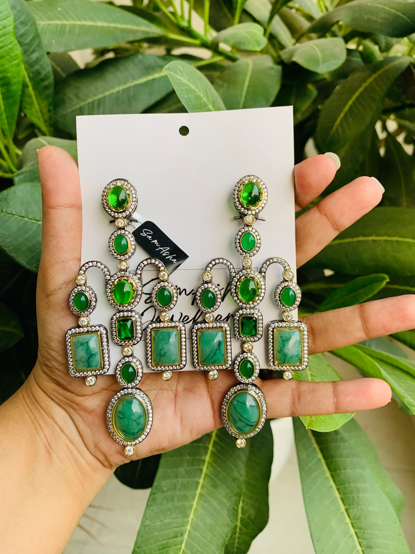 Emerald and Mint Green Statement Earrings