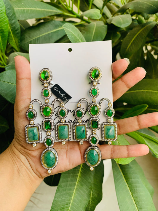 Emerald and Mint Green Statement Earrings
