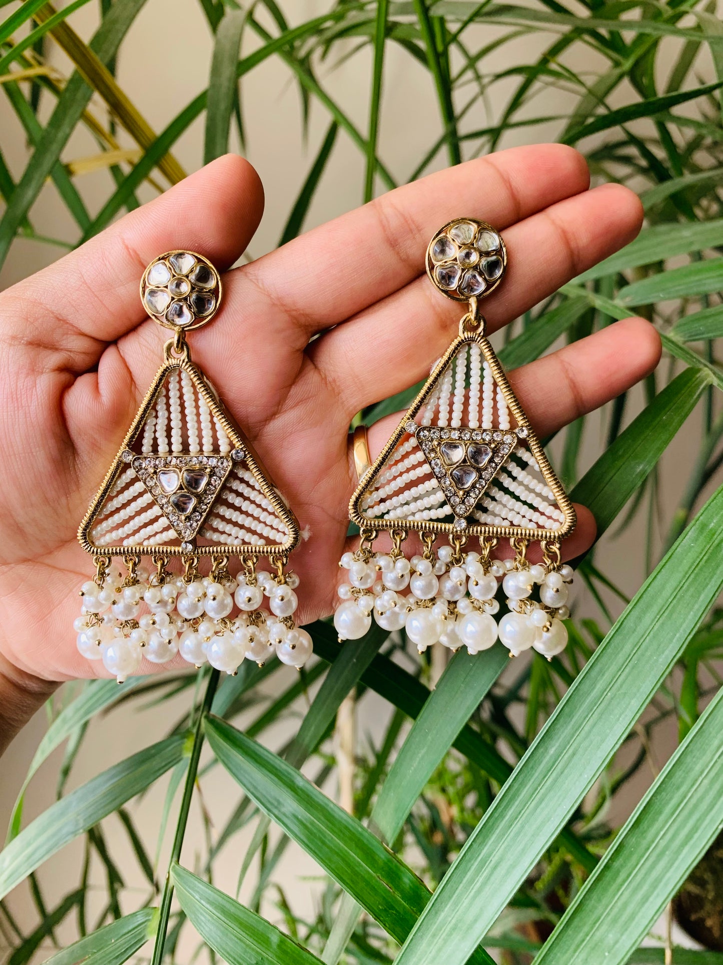 Triangle Pearl Drop Earrings