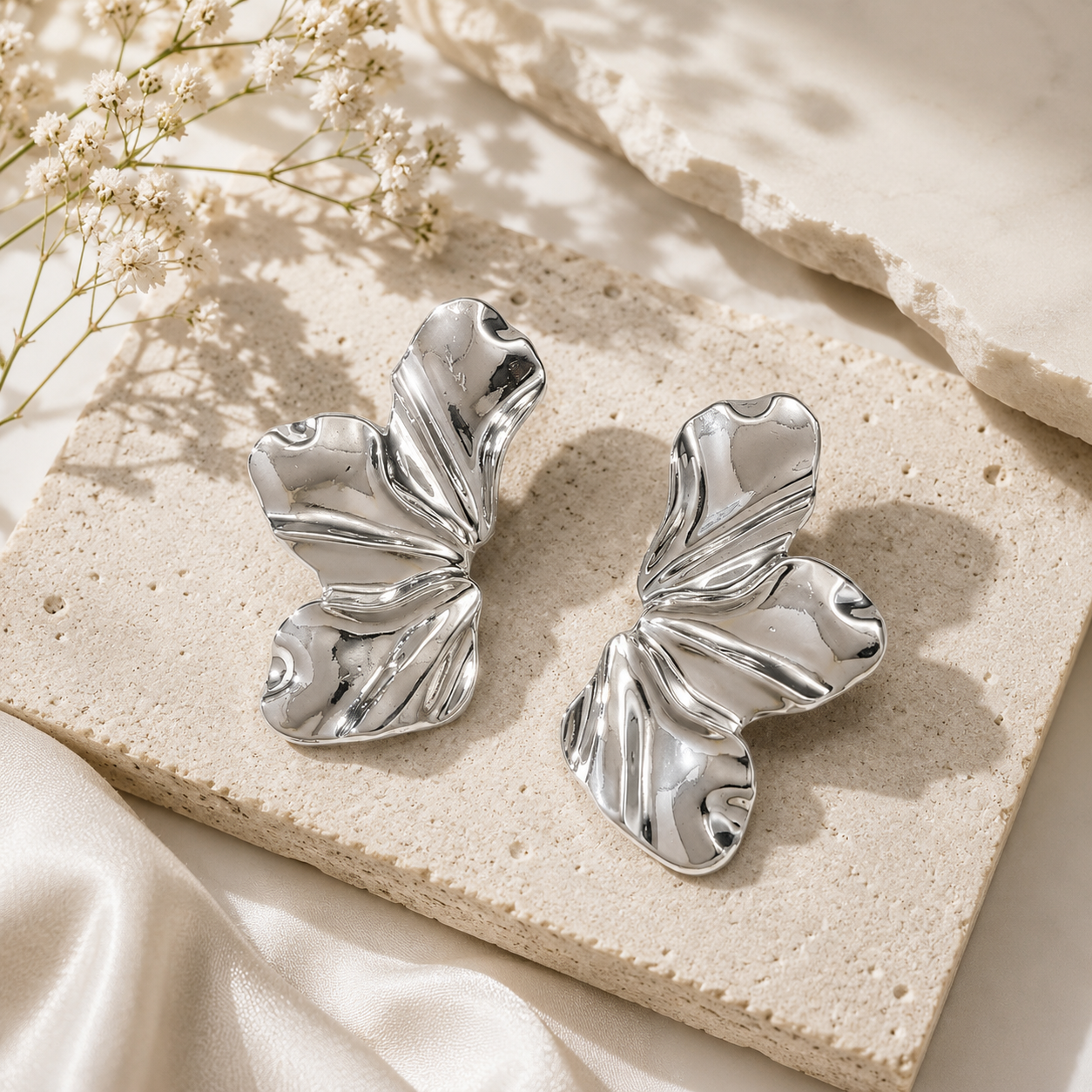 Silver Butterfly Statement Stud Earrings