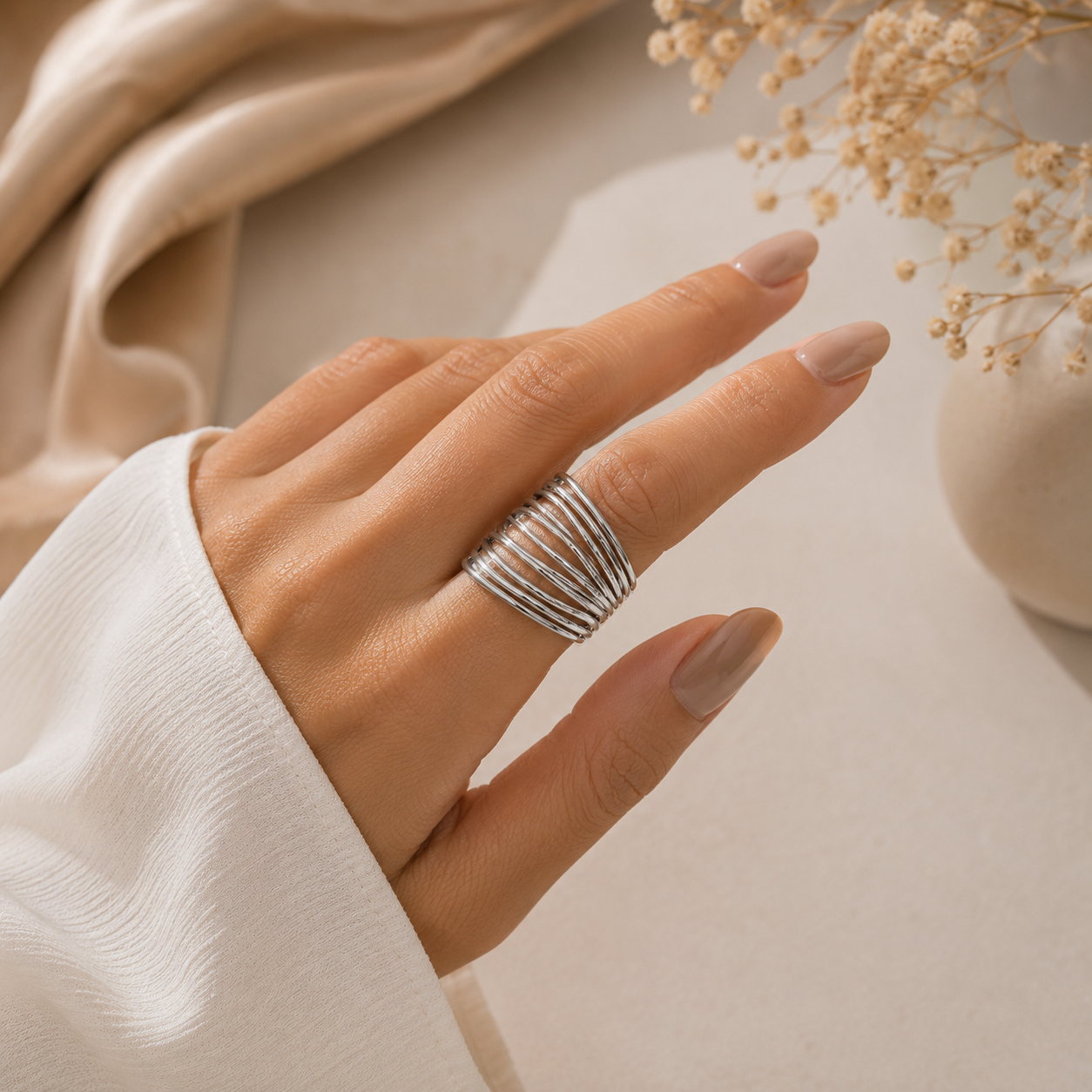 Anti Tarnish Silver Cascade Ring