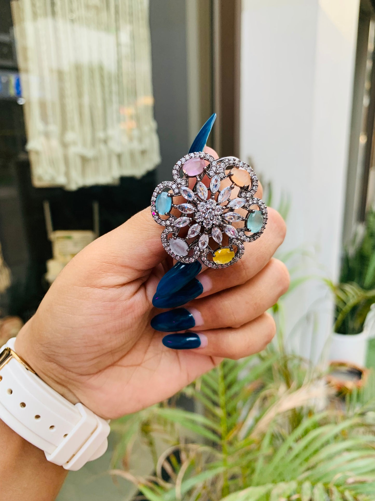 American Diamond Big Flower Shaped Studs