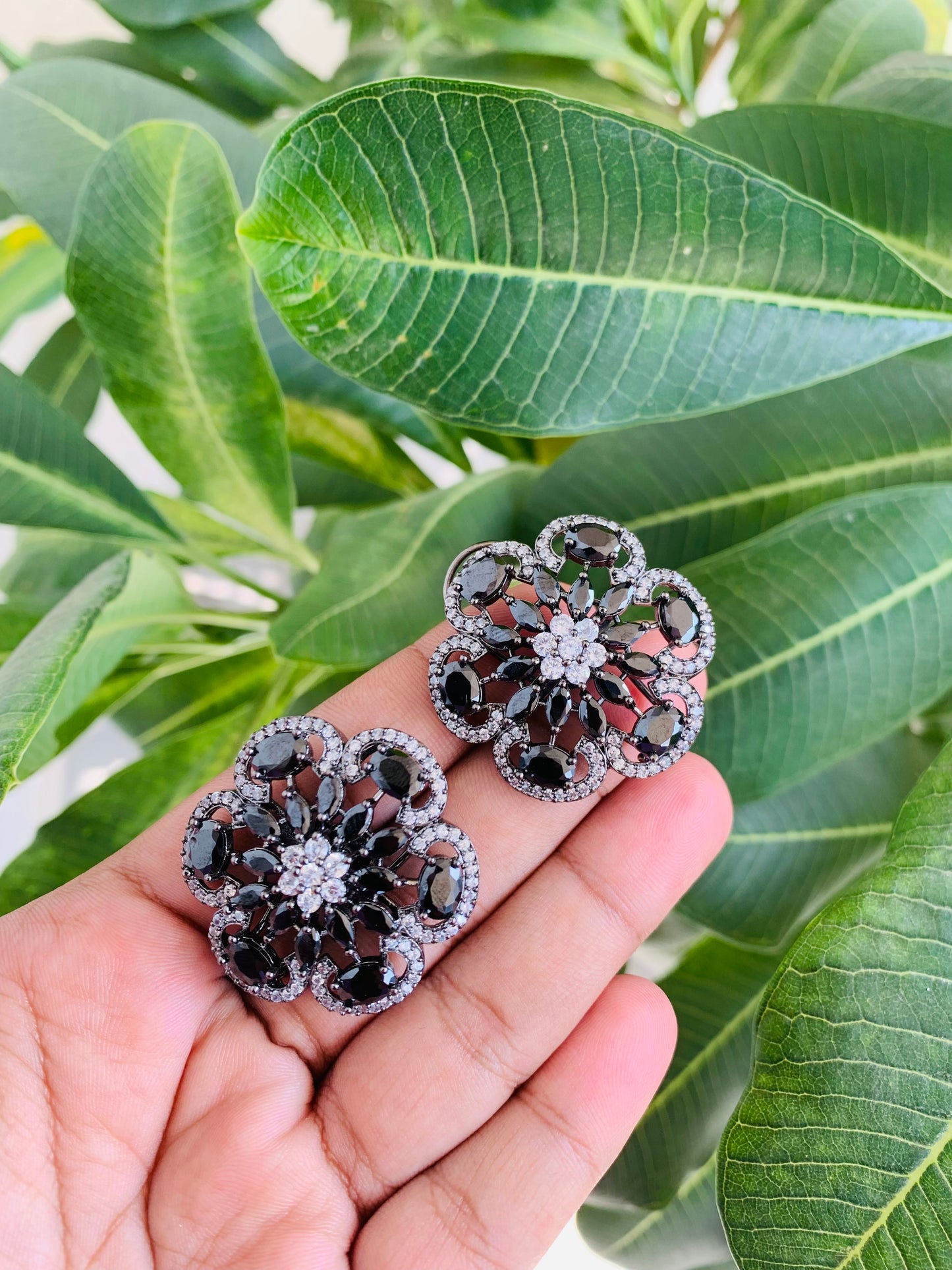 American Diamond Big Flower Shaped Studs