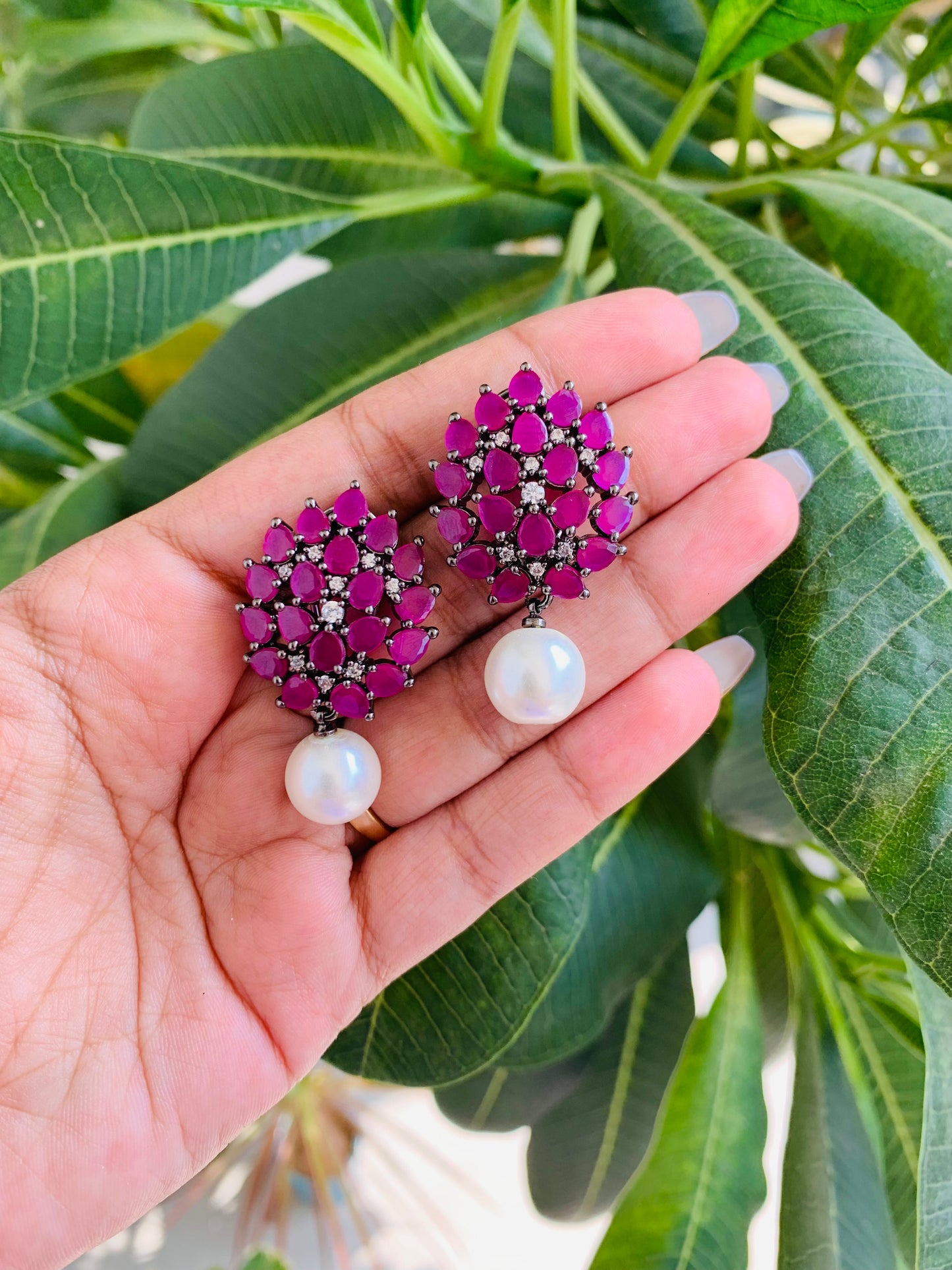 Medium Stud Earrings with Pearl Drop