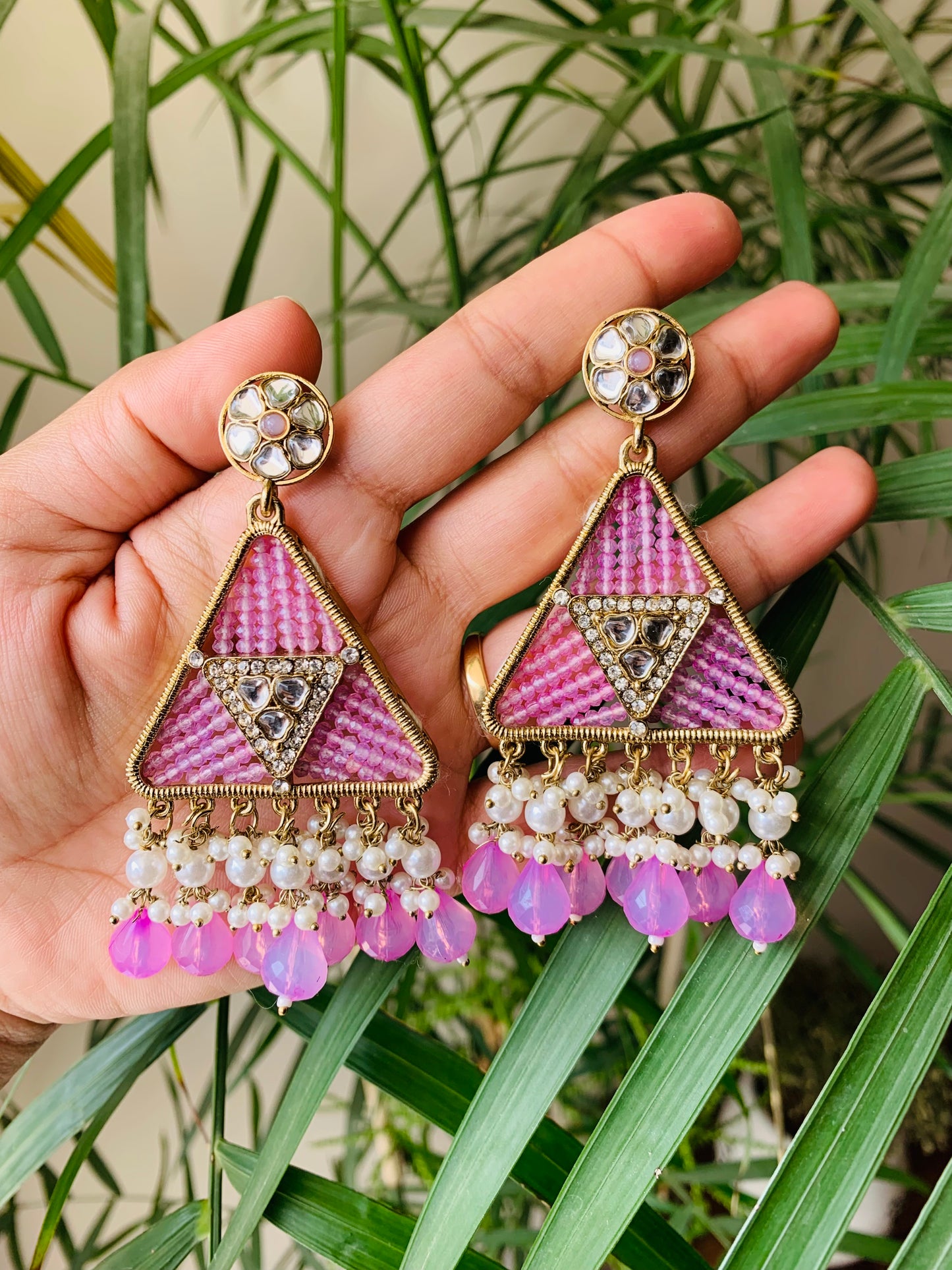 Triangle Pearl Drop Earrings
