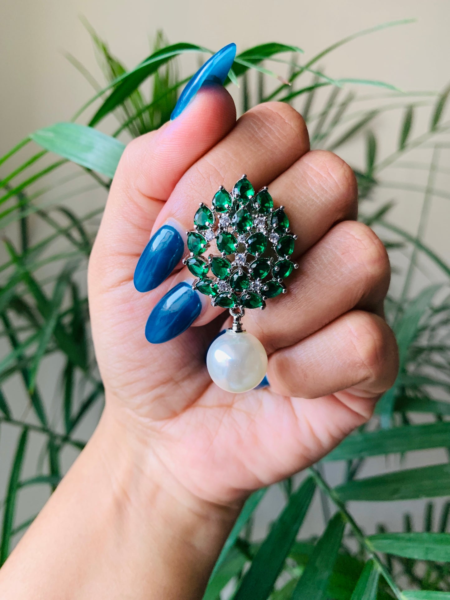 Leaf Stud Earrings with Pearl Drop