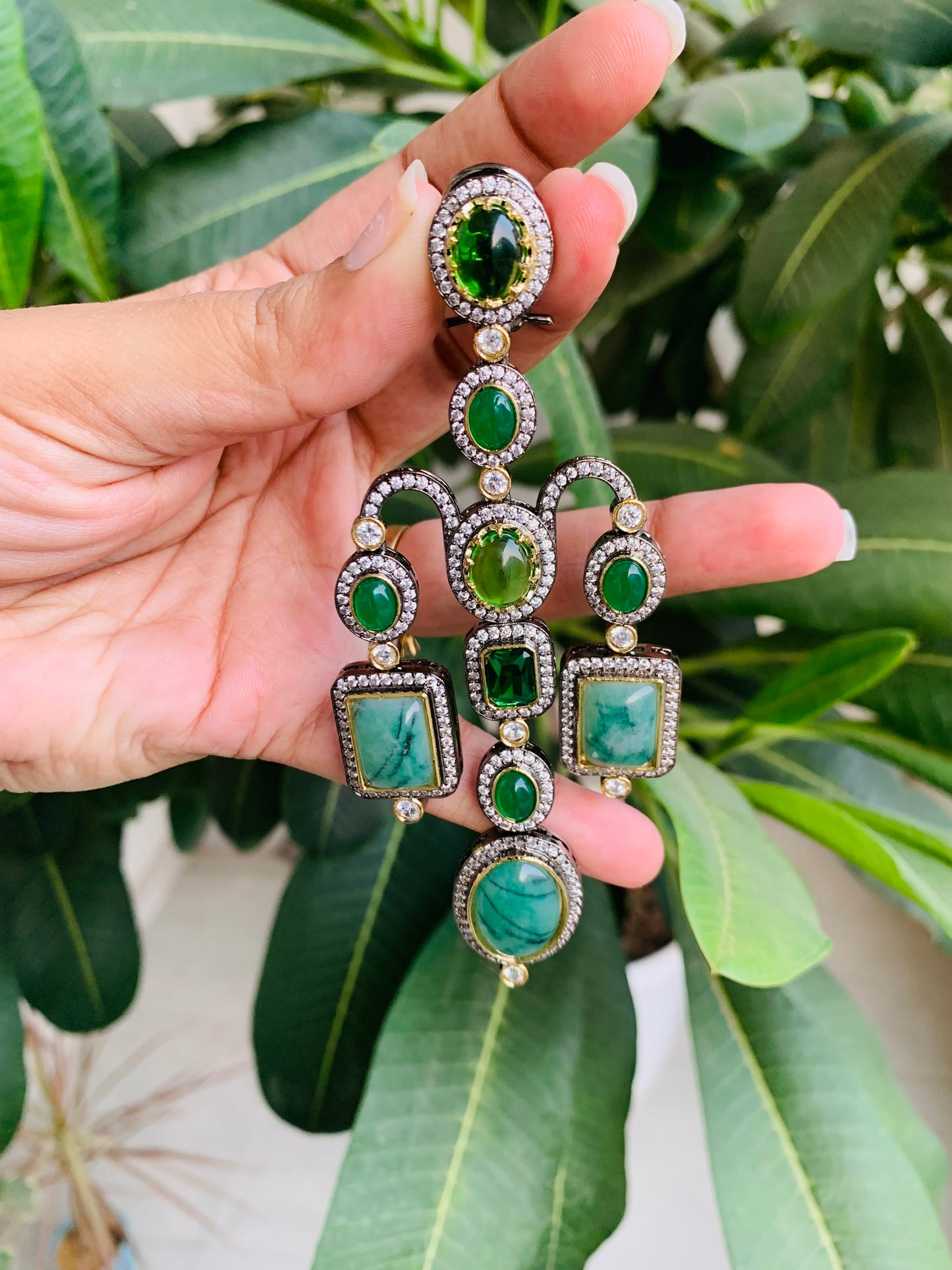Emerald and Mint Green Statement Earrings