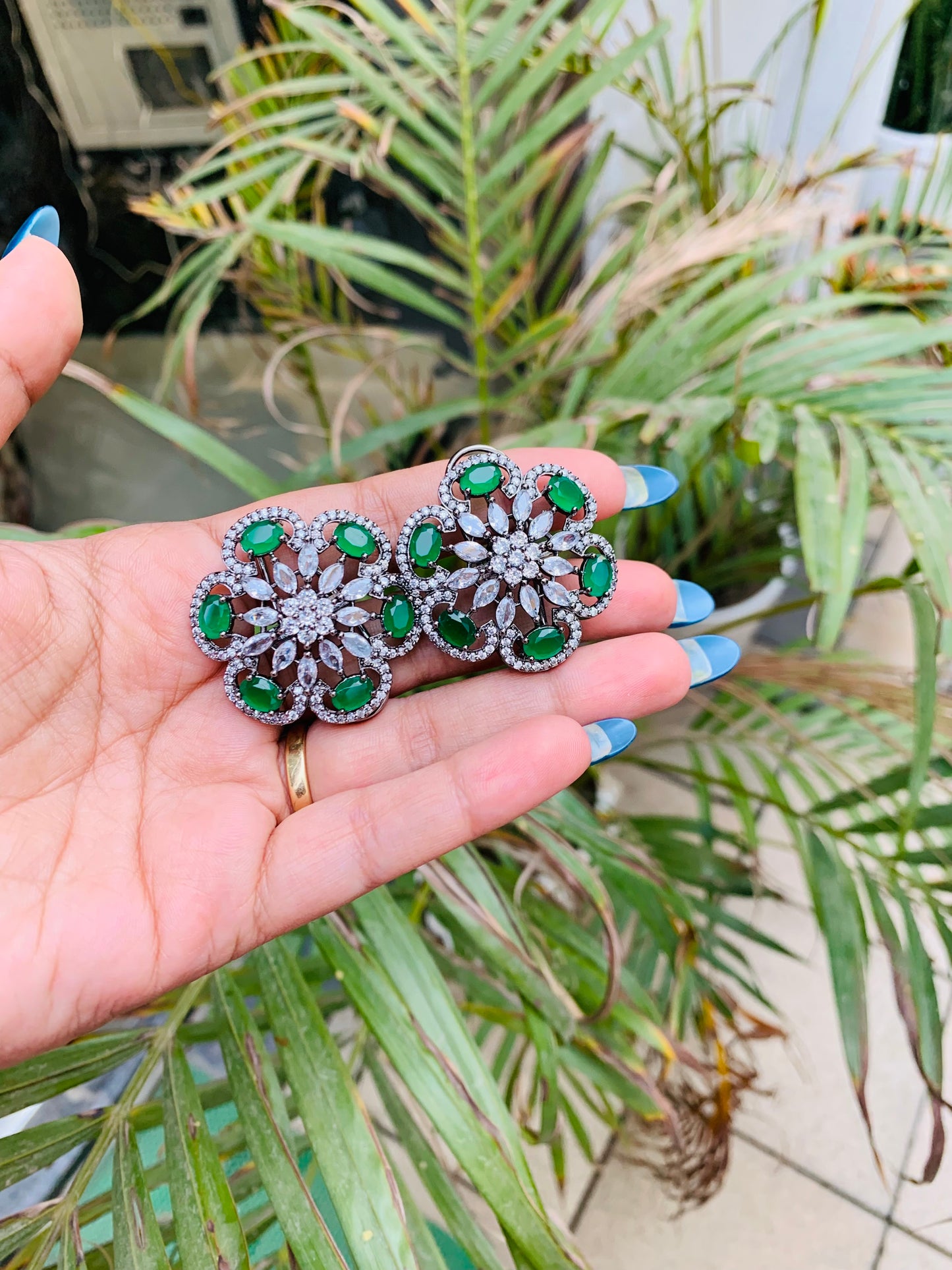 American Diamond Big Flower Shaped Studs