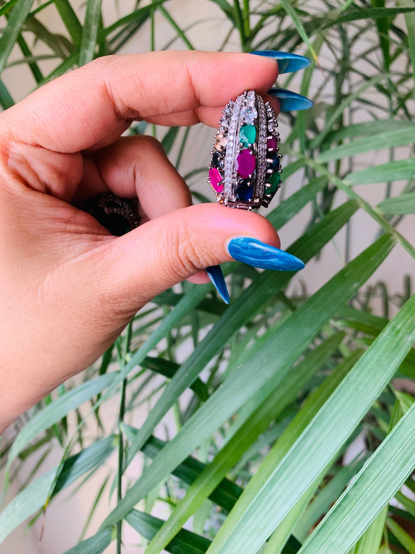 Multicolor American Diamond Hoop Earrings (Baalis)