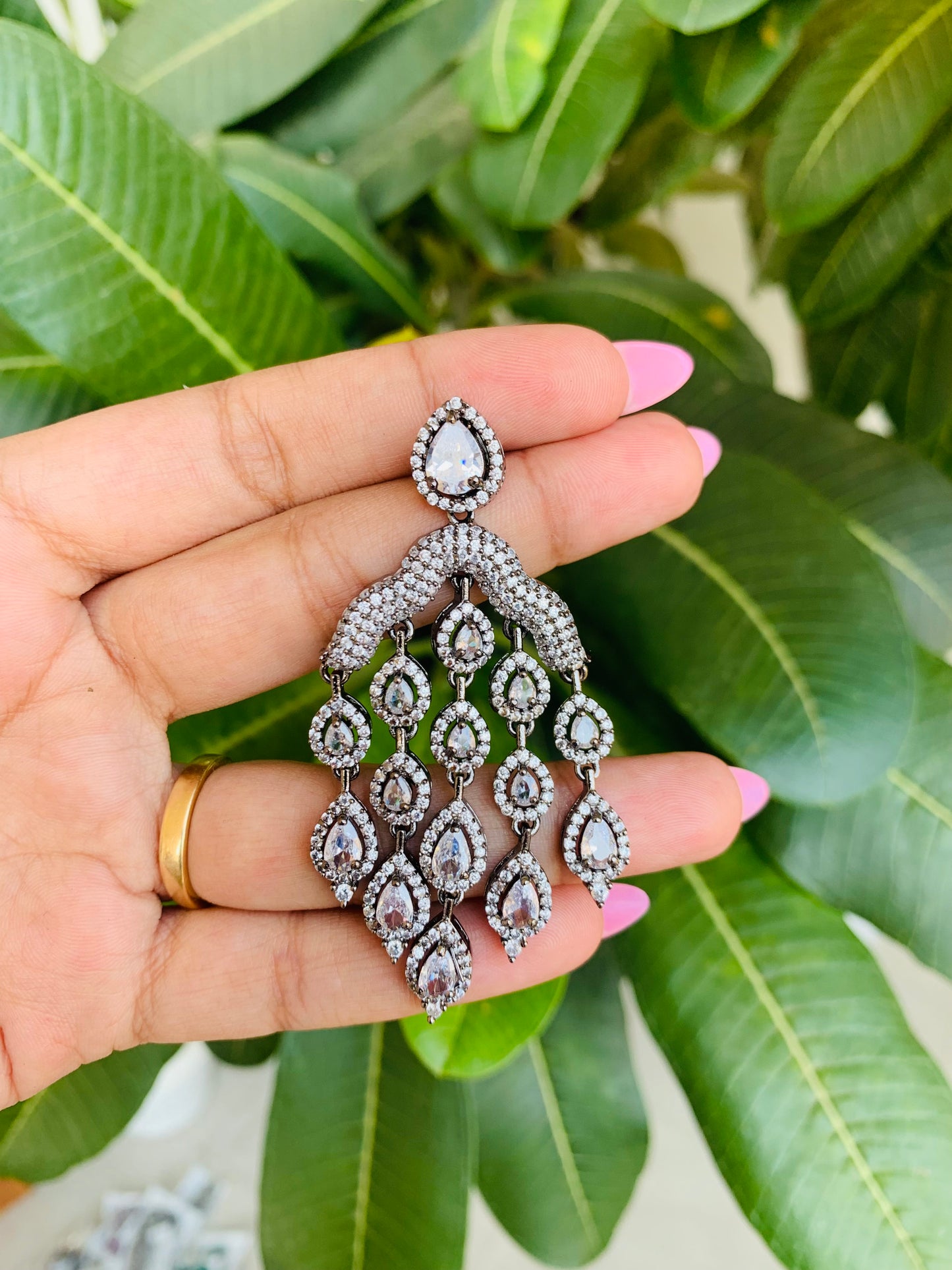 5 Drop American Diamond Earrings – Designer Finish