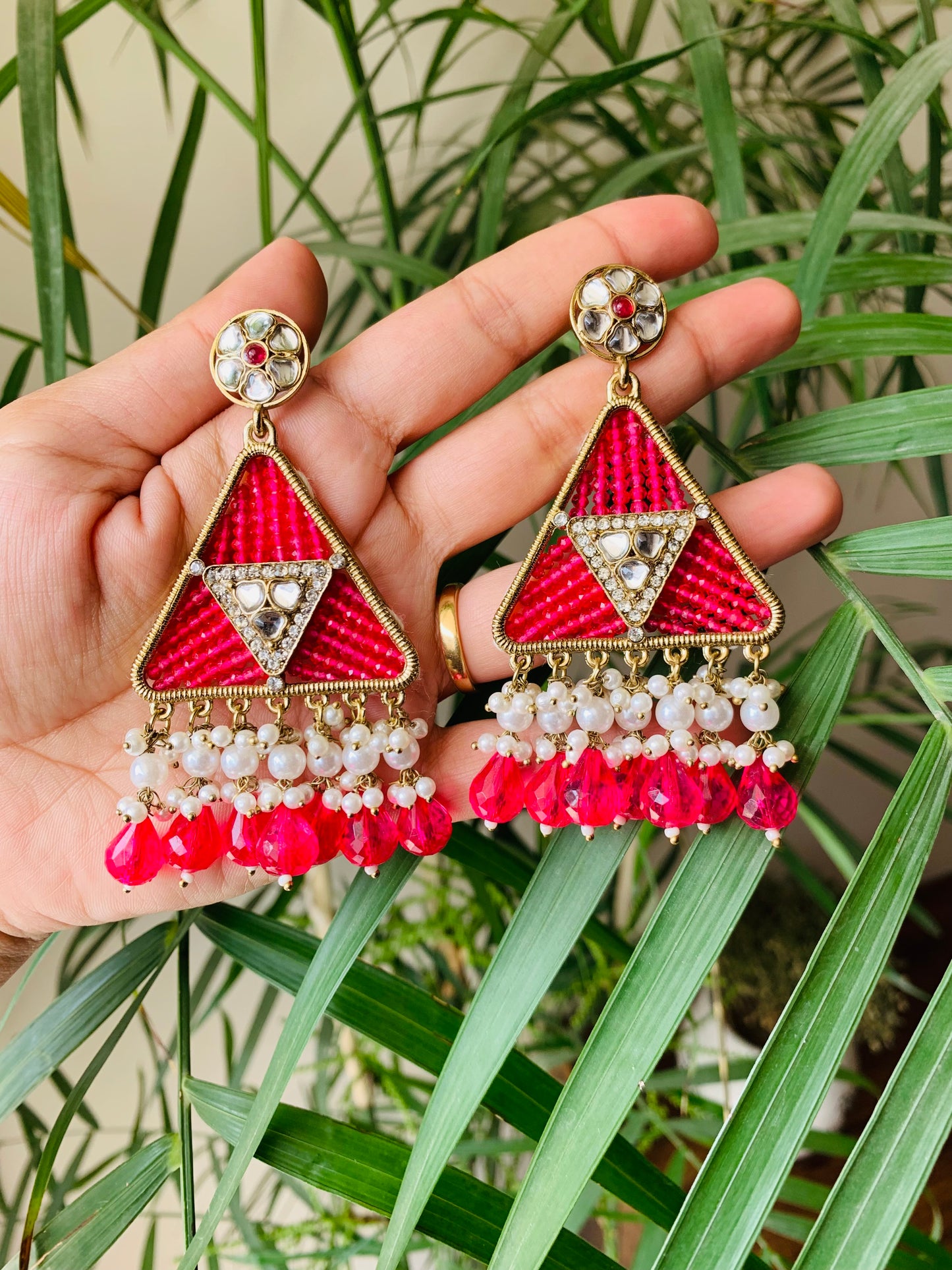 Triangle Pearl Drop Earrings