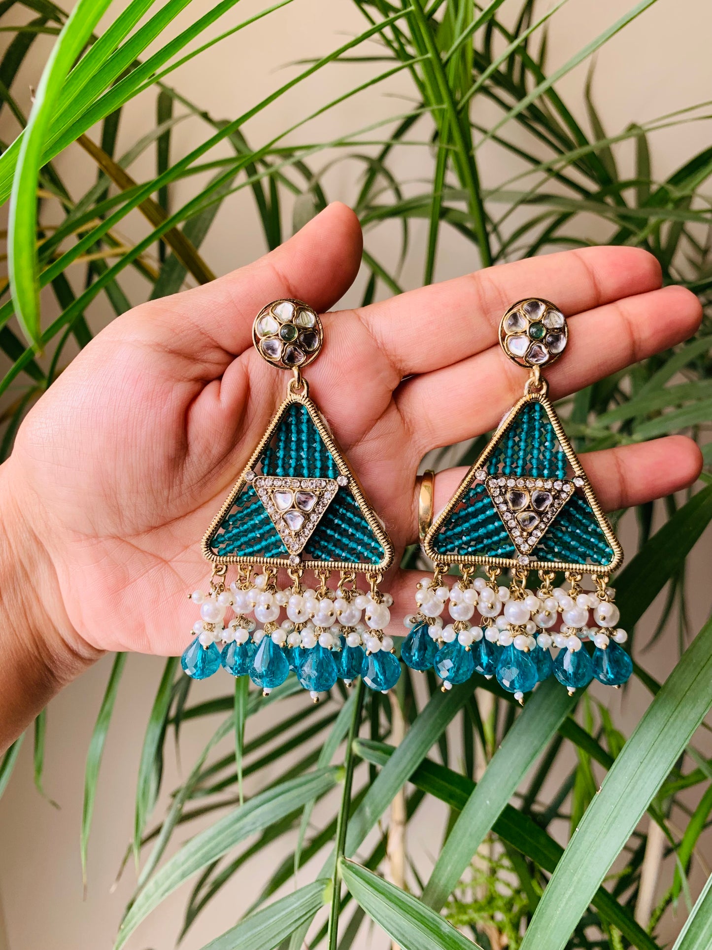 Triangle Pearl Drop Earrings